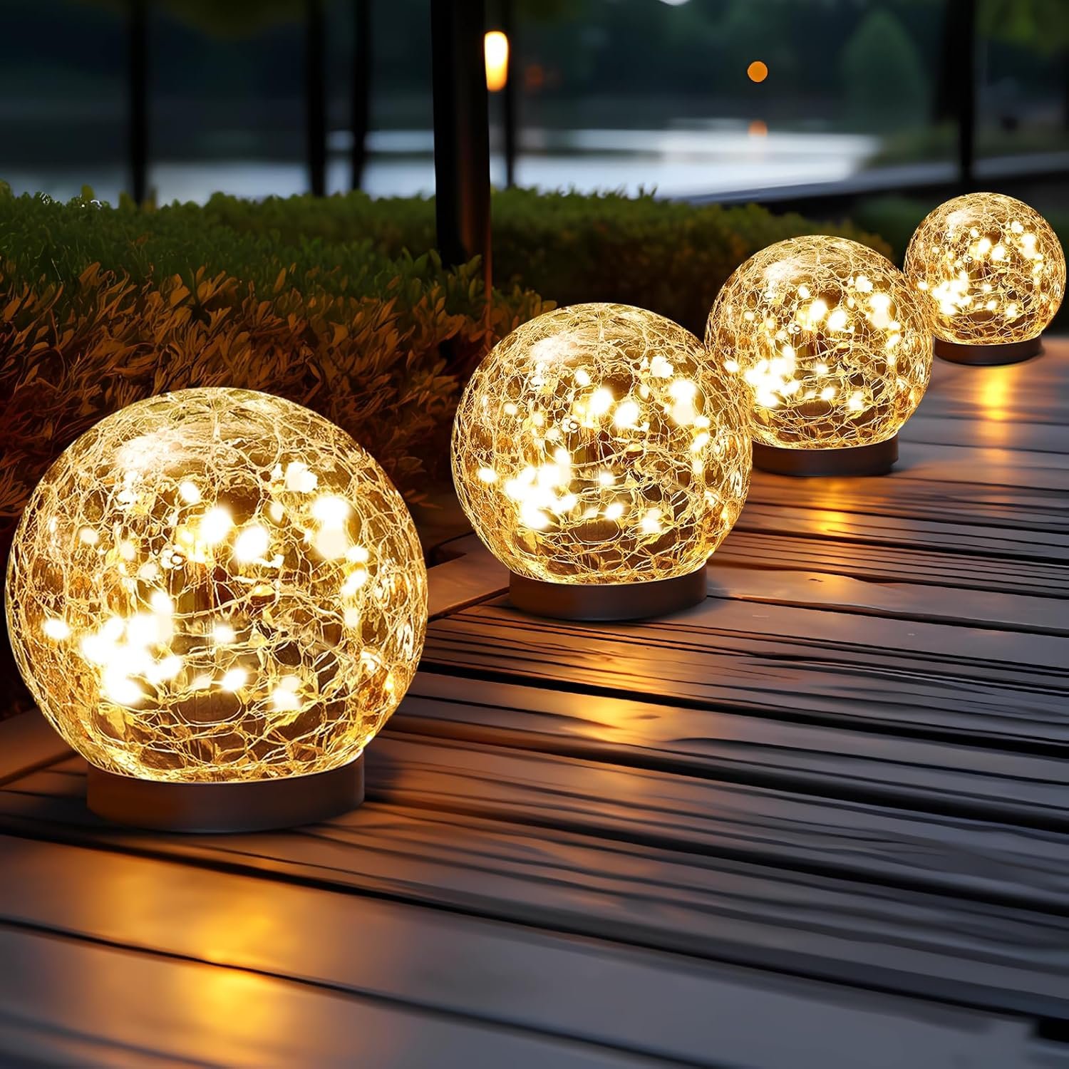 JKIMK Solar Globe Lights Outdoor Waterproof – Cracked Glass Ball Lights for Garden, Patio, Yard, Lawn and Backyard Decor – Solar Orbs for Outside Decorations