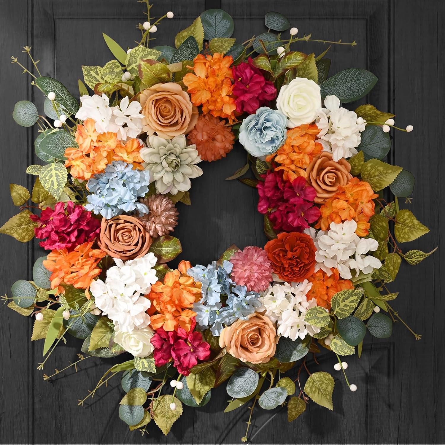 Fall Decor, Fall Wreaths for Front Door, 26 Inch Fall Door Wreath Indoors Outdoor Decor with Hydrangea, Dahlia, Autumn Wreaths, Fall Decoration for Home Porch Wall Decor, Thanksgiving Wreath Decor