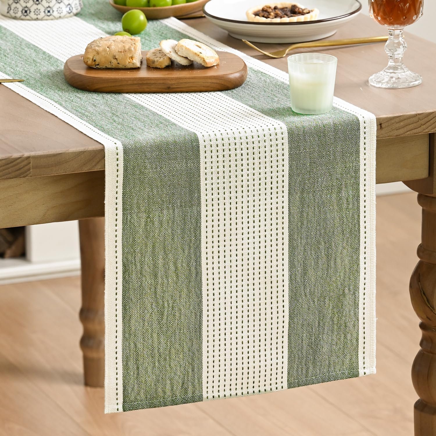 Artoid Mode Sage Green Farmhouse Rustic Table Runner, Seasonal Macrame Fabric Kitchen Dining Holiday Wedding Table Decor for Home Party 13×72 Inch