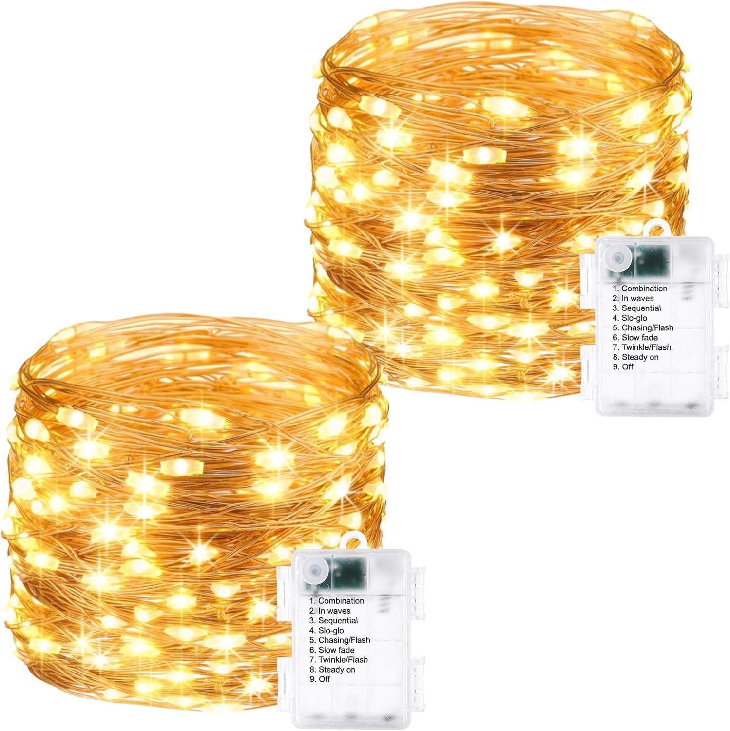 2 Pack Fairy Lights Battery Operated – 16.4ft 50 LED Starry Fairy Lights, 8 Modes Waterproof with Timer for Indoor Outdoor Bedroom Party Wedding Holiday Christmas Decor (Copper Wire, Warm White)