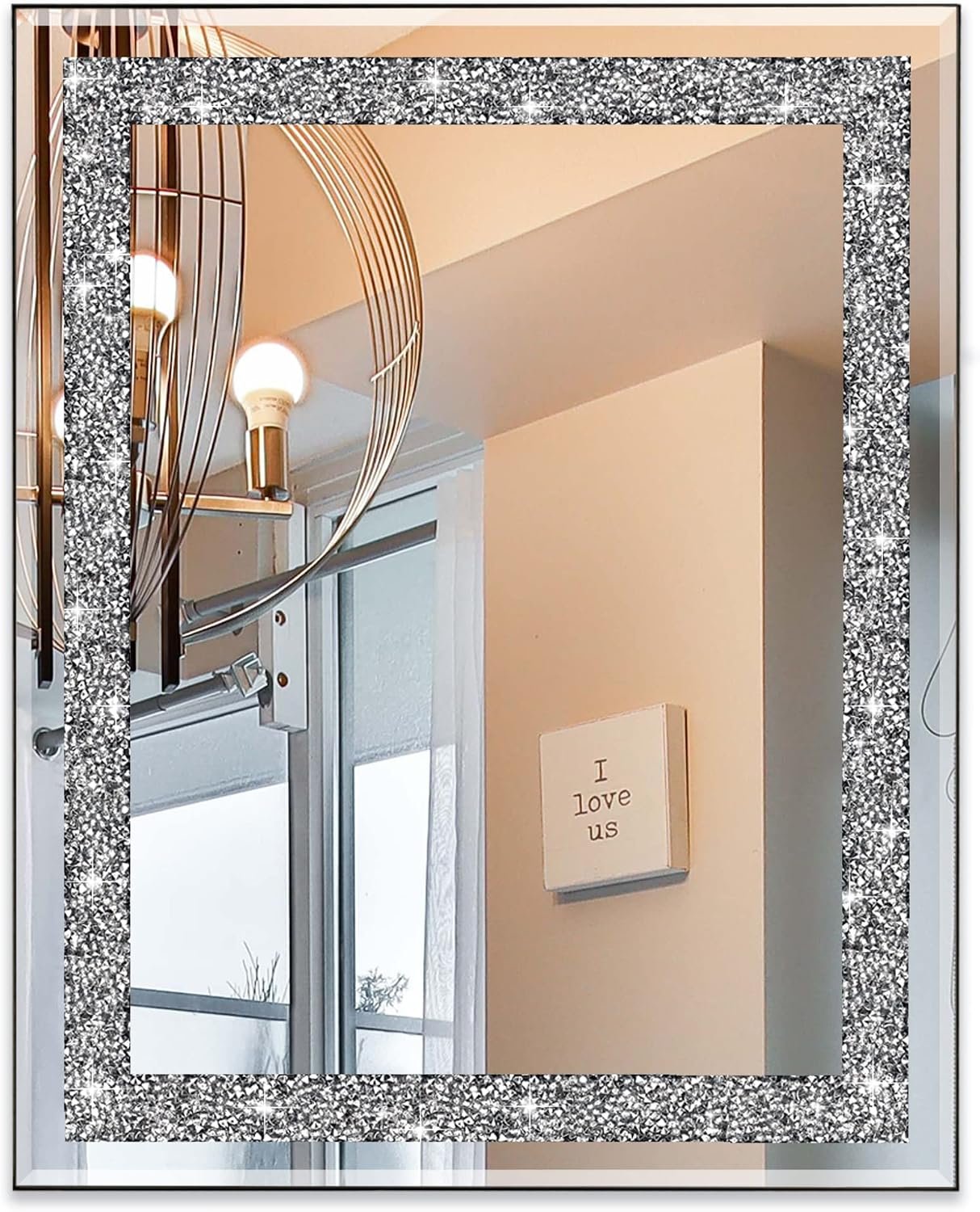 Ruomeng Rectangular Wall Mirror, 16″ x 20″, Crystal Crush Diamond, Bathroom, Entryway & Bedroom