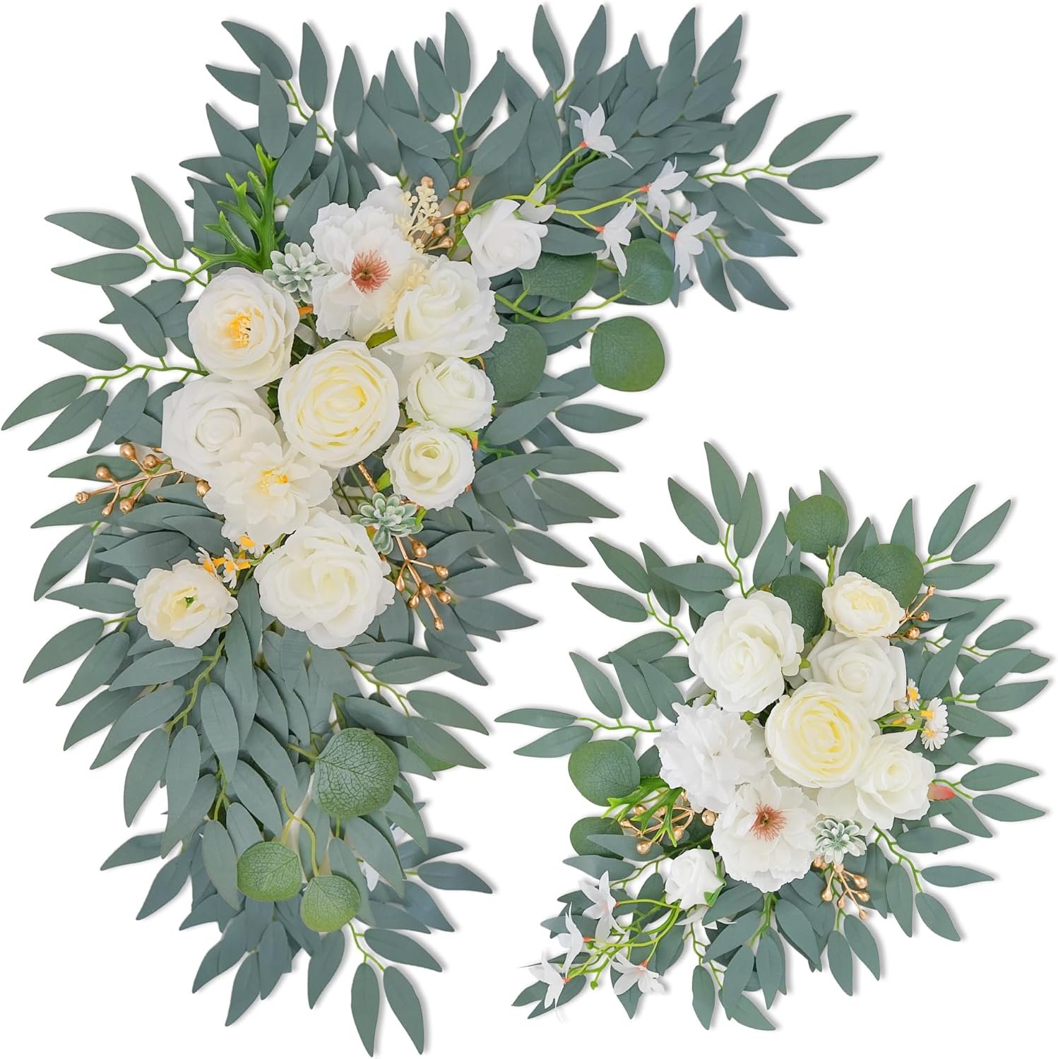 Wedding Arch Flowers (2pack),Flower Arch Stand,Flower Garland,for Wedding Outdoor Decorations Floral swags and Garlands Chair Decorations etc isle Decor,Reusable.（White）