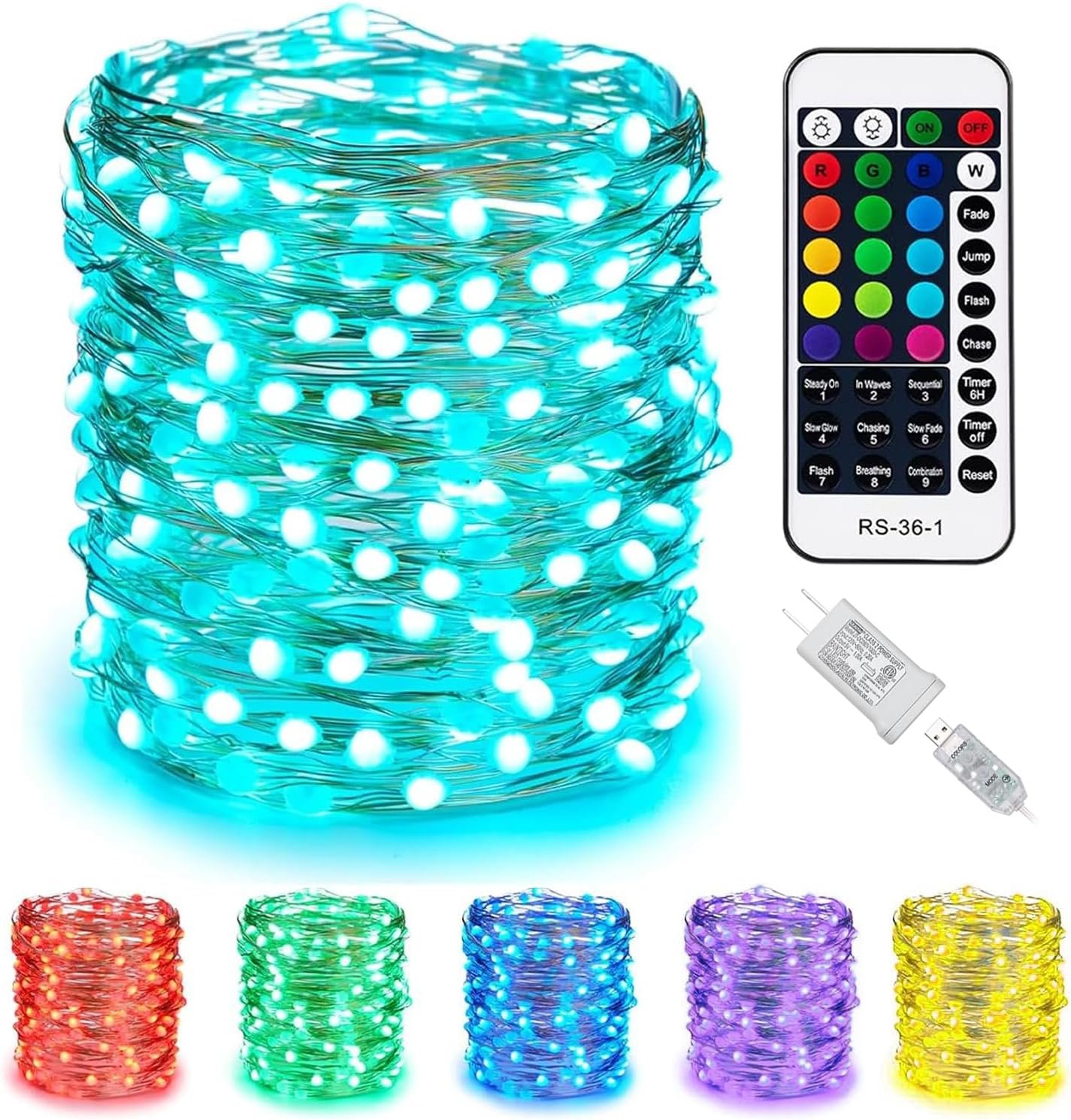 Minetom Color Changing Fairy String Lights – 33 ft 100 LED USB Silver Wire Lights with Remote and Timer, Starry Fairy Light for Bedroom Party Indoor Christmas Decoration, 16 Colors, Adapter Included