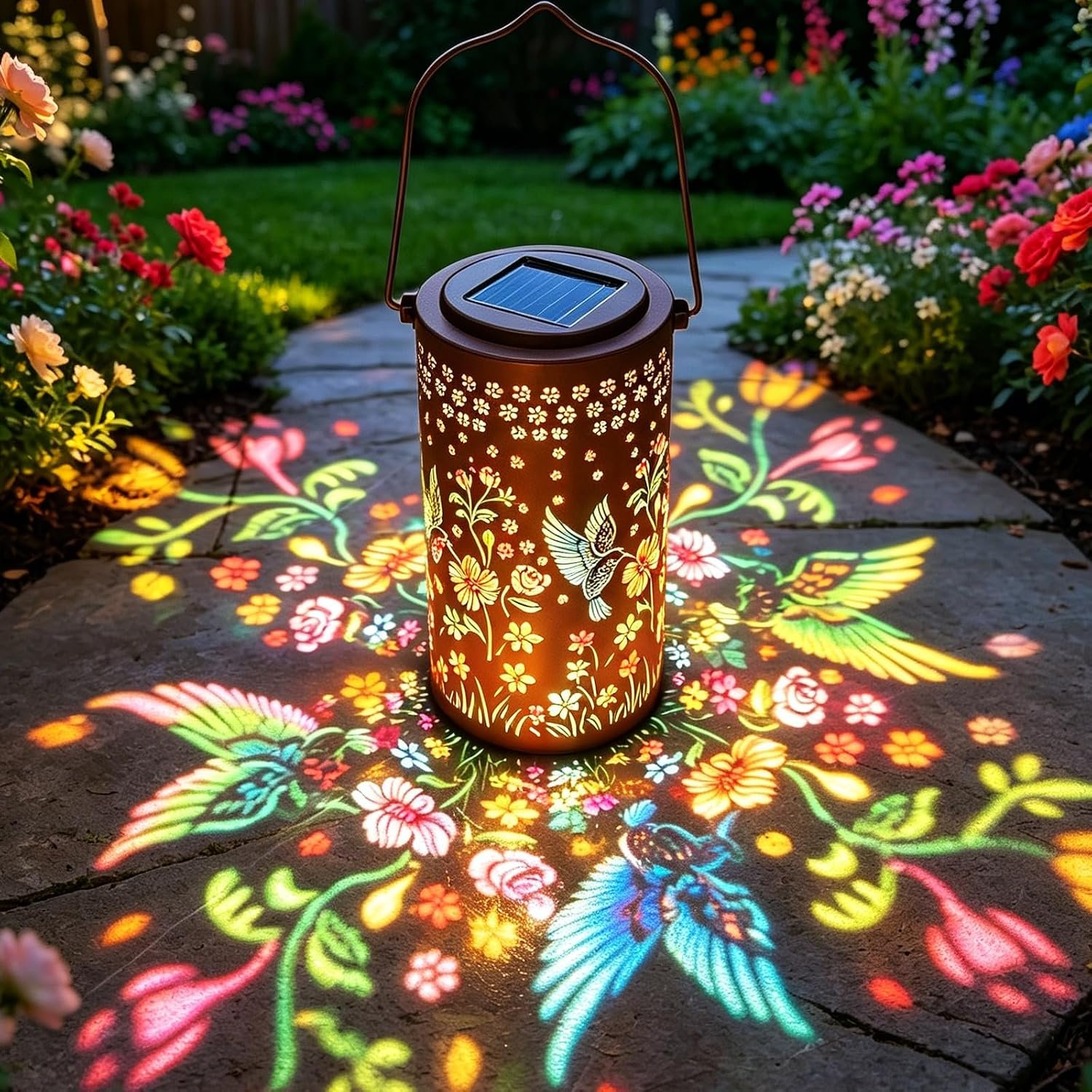 Hummingbird Colorful Solar Lantern Outdoor Waterproof, Garden Decor Gifts for Women Mom Grandma, Hanging Solar Lantern Lights Metal Decoration Outside for Yard, Patio, Backyard, Porch