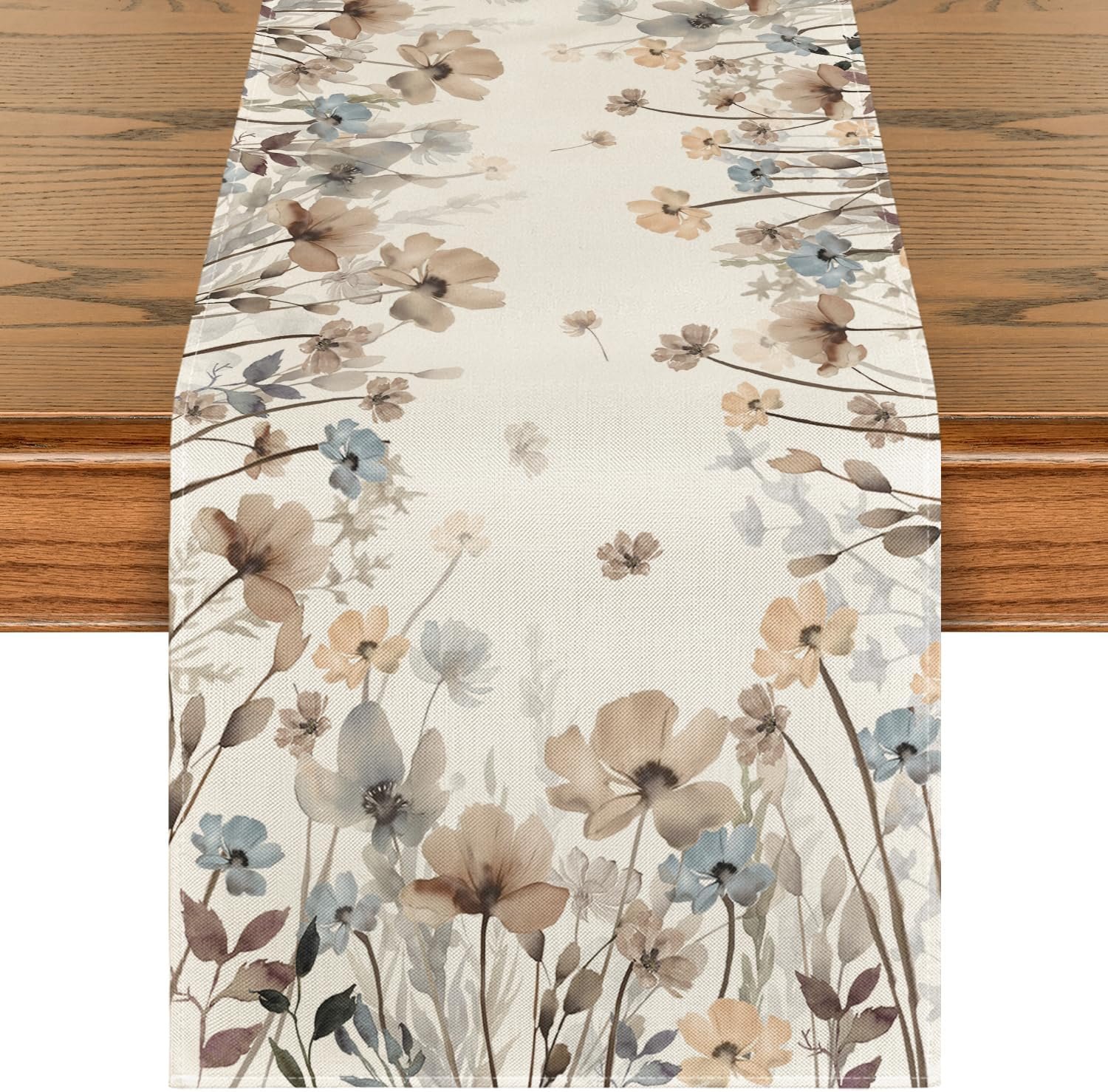 Artoid Mode Brown Poppy Flowers Floral Blossom Summer Table Runner, Fall Kitchen Dining Table Decoration for Home Party Decor 13×72 Inch