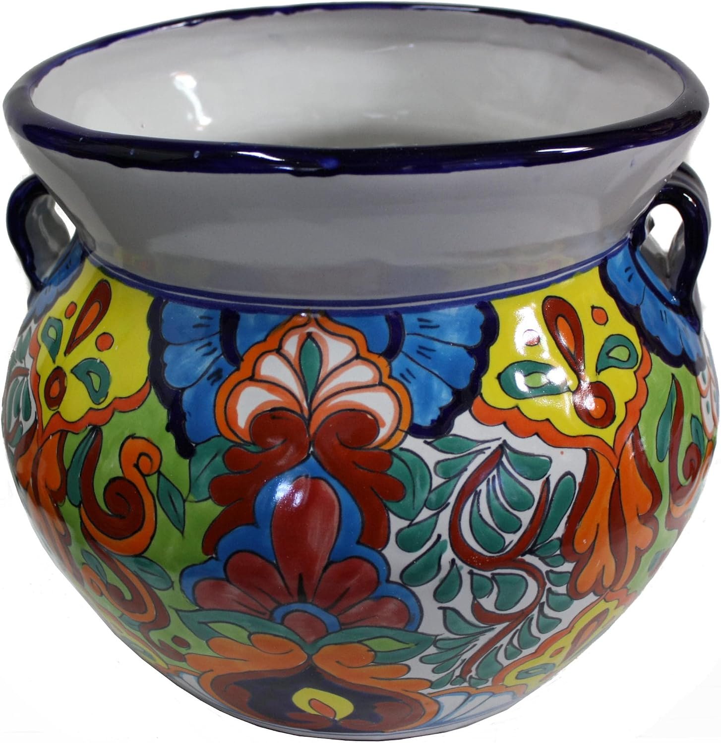 Indoors/Outdoors Medium-Sized Rainbow Mexican Colors Talavera Ceramic Garden Pot