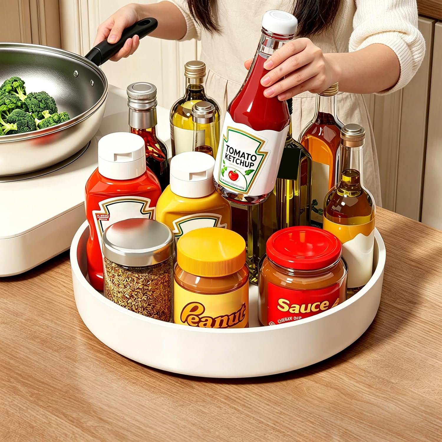 Lazy Susan Organizer Turntable, 11.8″ Rotating Spice Rack Organization with Non-Slip Base & Raised Lip, Pantry Organizers and Storage for Cabinet, Kitchen, Bathroom, Countertop, Refrigerator