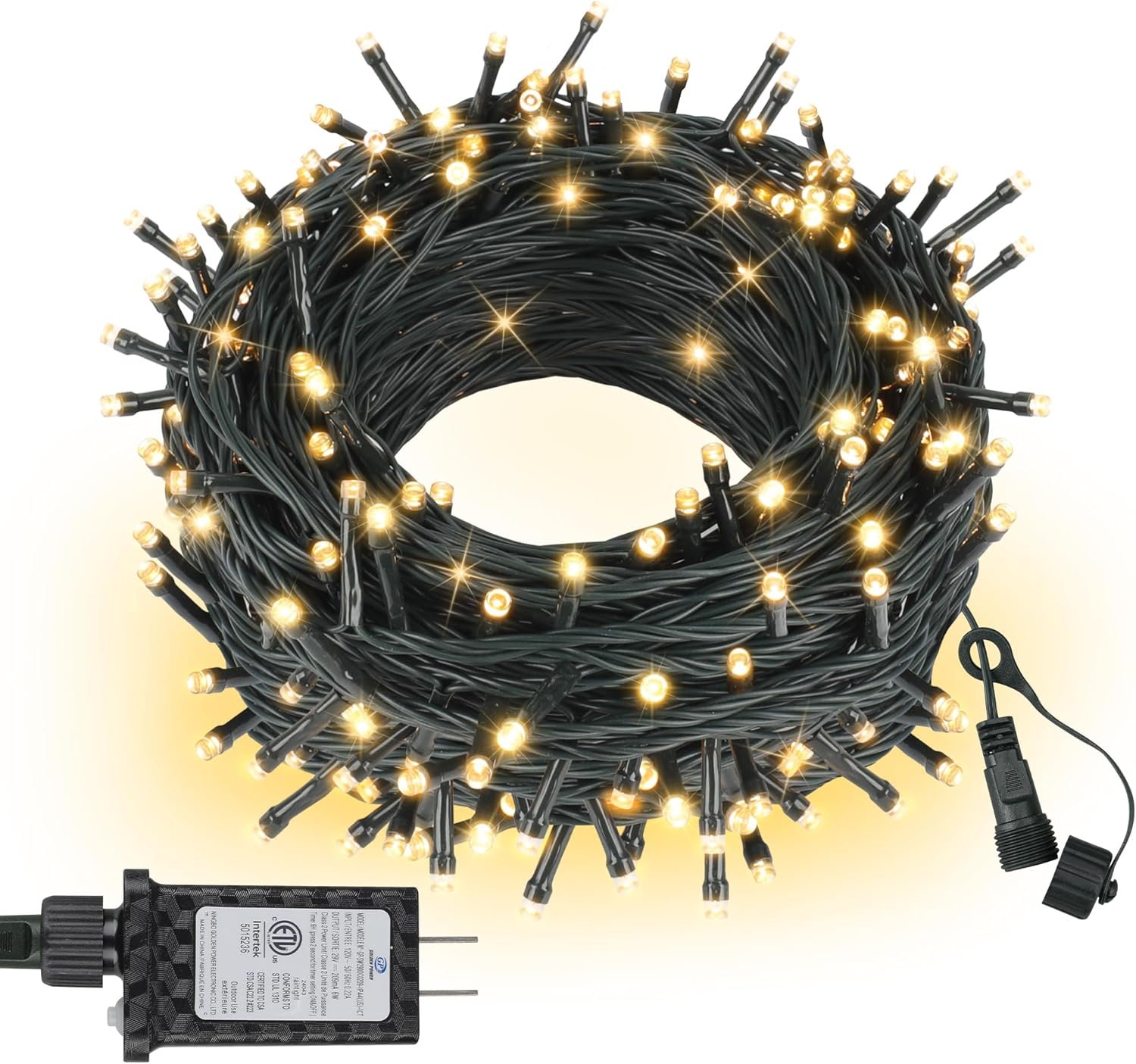 ASENEK Outdoor String Lights 99FT 300 LED Connectable 8 Modes with Timer Decorative String Lights for Xmas Tree Patio Party Warm White