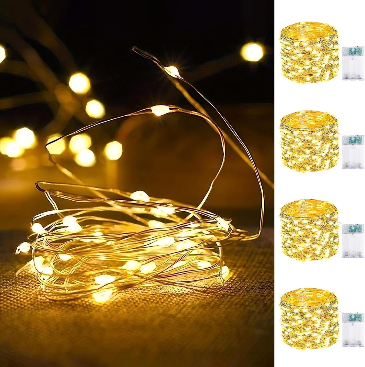 4-Pack Fairy Lights Battery Operated with Timer, 16FT 50 LED String Lights Indoor Outdoor, Cuttable Starry Fairy Lights Waterproof for Home Bedroom Classroom Dorm Wedding Christmas Decor (Warm White)