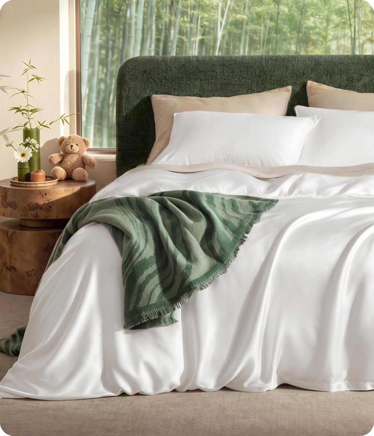 Bedsure 100% Organically Grown Bamboo Viscose Duvet Cover Set King Size | Cooling Bedding Set for Hot Sleepers | PureWoven Luxury Silky Soft | No Insert | 2 Pillow Shams (White, 104″x90″)