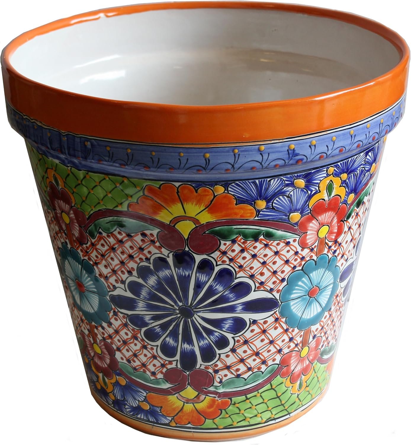 Fine Crafts Imports Indoors/Outdoors Small-Sized Ayumba Mexican Colors Talavera Ceramic Garden Pot