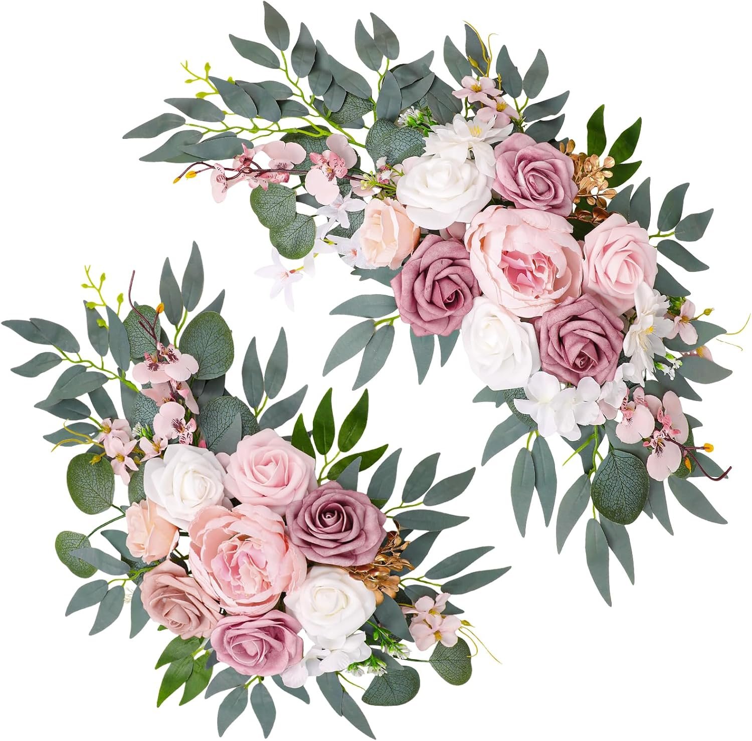 Wedding Arch Decorations 2 Pack – Reusable Artificial Hanging Flowers Floral Swag Greenery Garland for Wedding Welcome Sign Backdrop Bridal Ceremony Reception Backdrop Decoration, Baby Shower