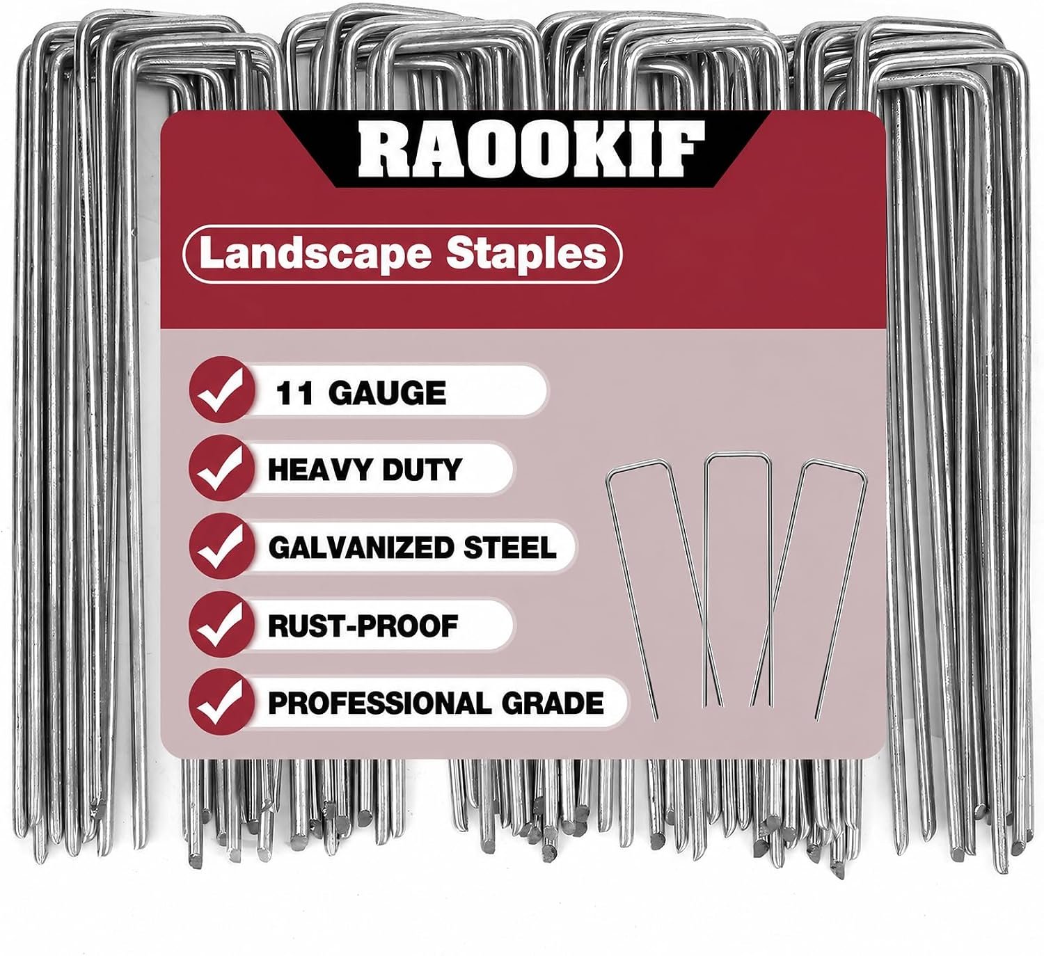 RAOOKIF 12 Inch Galvanized Garden Landscape Staples, 20/50/100/200Pcs Garden Metal Stakes, 11 Gauge Heavy Duty Ground Stakes for Decoration, Fence and Lawn Use, Fabric Pins