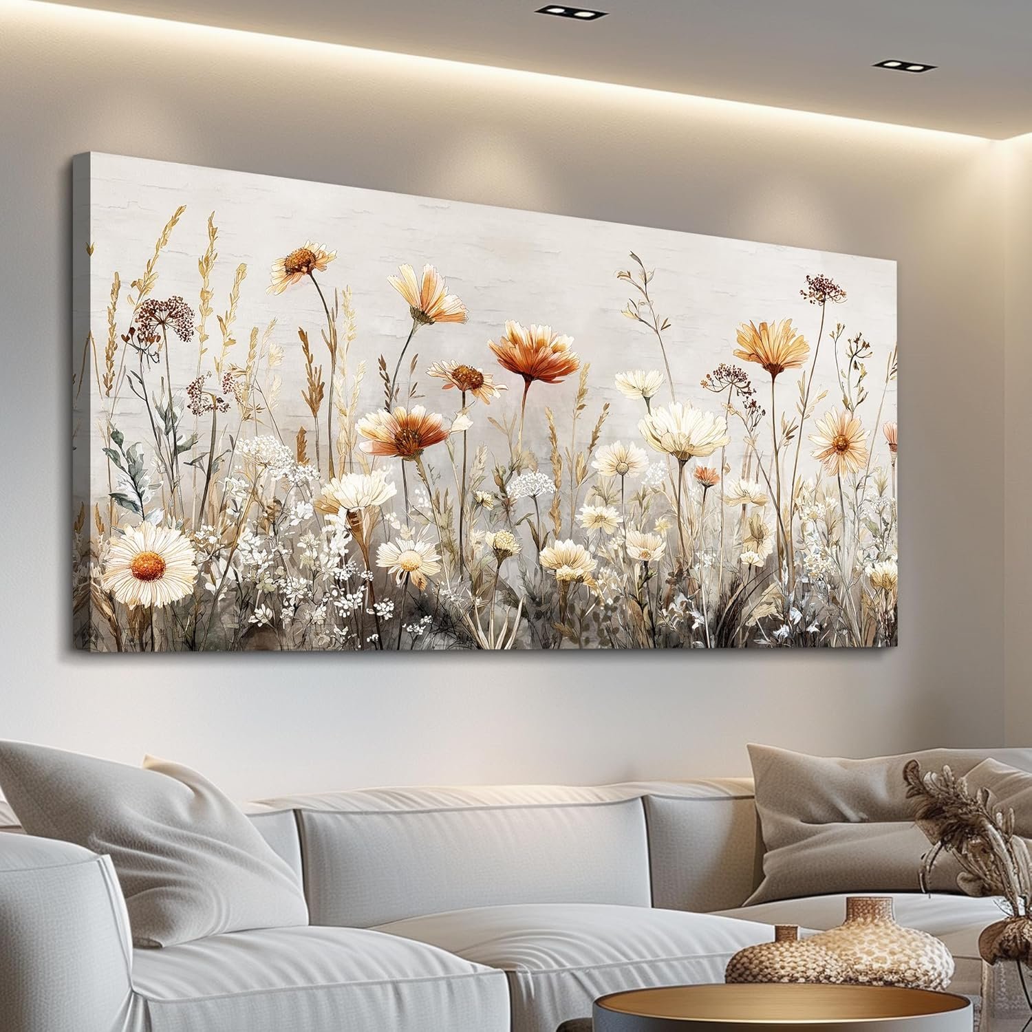 QIYILEXWART Canvas Wall Art For Living Room Wall Decor For Bedroom Office Wall Decoration Neutral Wildflower Landscape Painting Farmhouse Pictures Artwork Room Aesthetic Home Decor 20×40 In