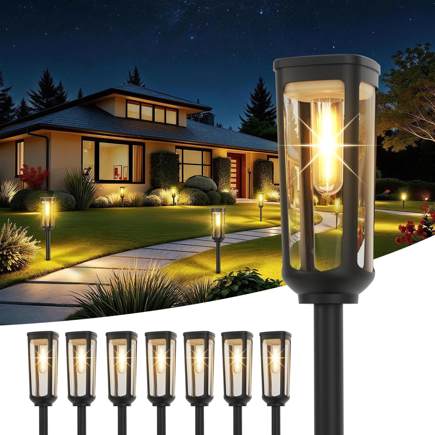 JEJOT Solar Pathway Lights Outdoor Waterproof IP65, 8 Pack Warm White Solar Walkway Lights, Auto On/Off Outdoor Light for Lawn Garden Patio Driveway Decor Landscape Lighting