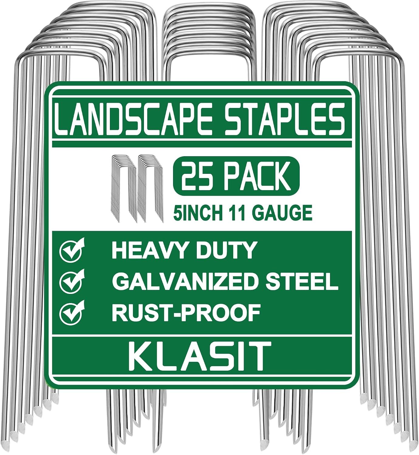 KLASIT Garden Stakes 5Inch-25Pack,Heavy Duty Galvanized Landscape Staples,Anti-Rust Ground Pins for Weed Barrier Fabric,Yard Lawn,Plant Cover,Tent and Landscaping Decoration