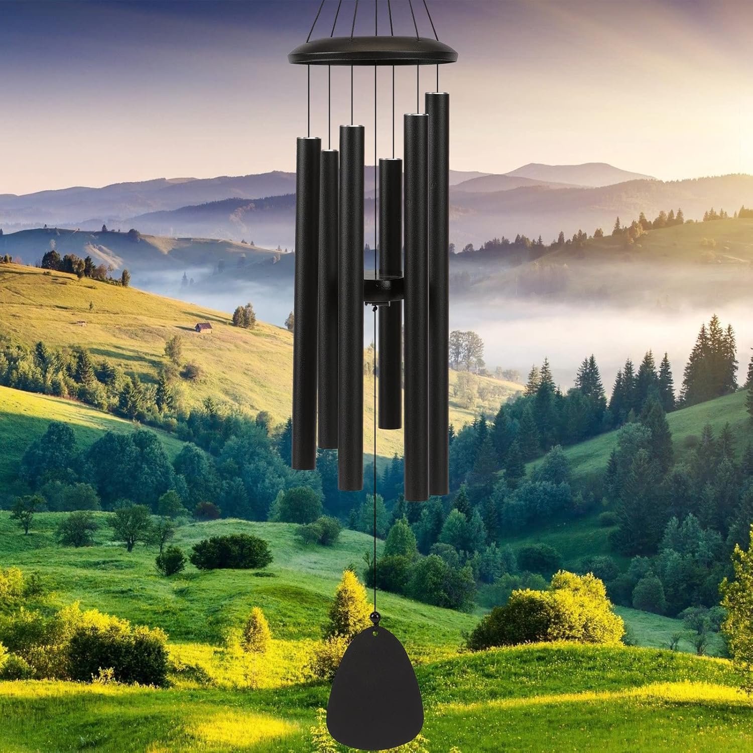 FSVGYY Wind-Chimes-Outdoor-Large-Decor, Deep Tone Soothing Melodic Tones Windchimes, Wind Chimes for Outside, Memorial Wind Chime Best Gift for Mom Women Grandma Neighbors（32″ Black）