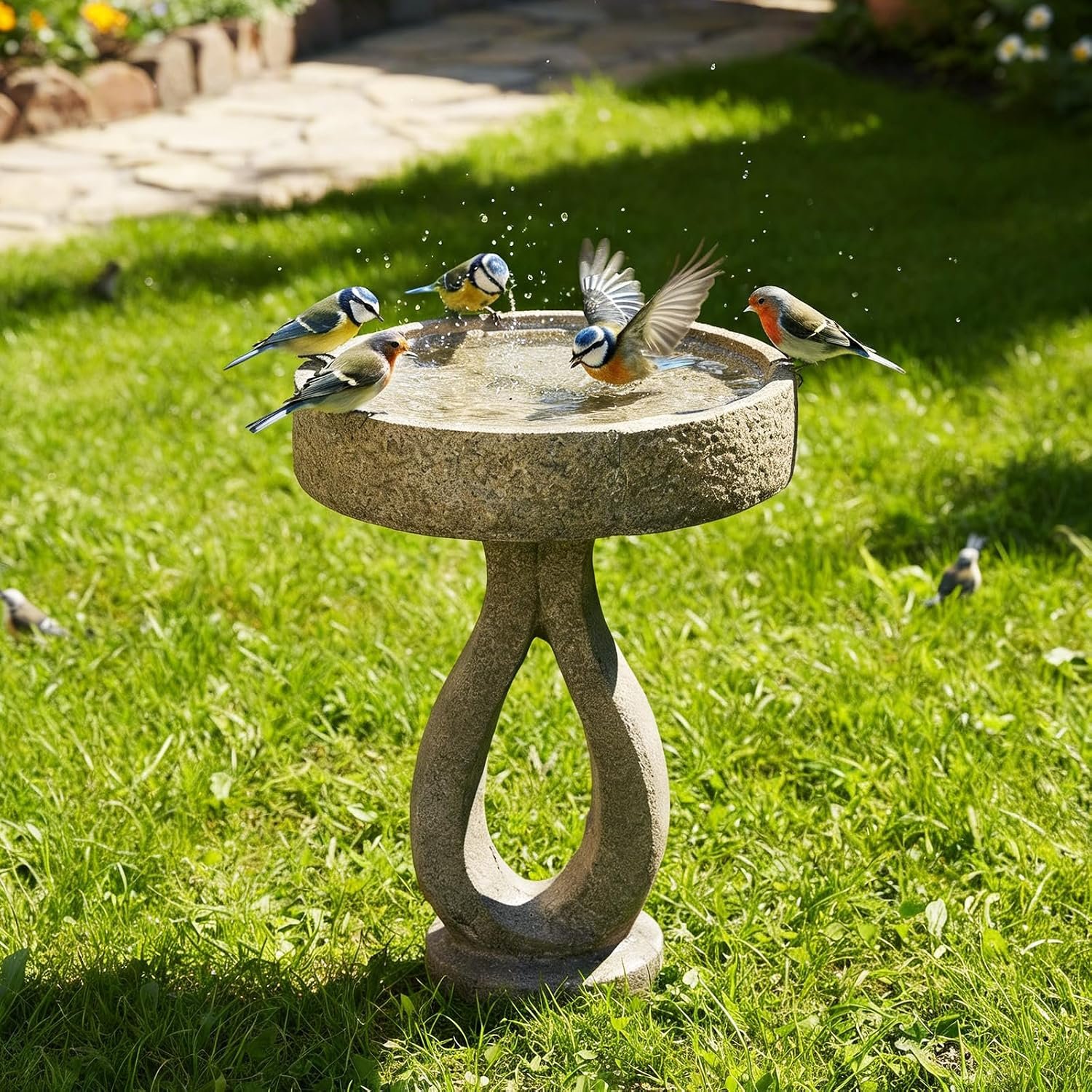 SKYFIRE 21.8″ H Outdoor Birdbath for Garden -Fibre Reinforced Concrete Large Bird Bath Outdoor Decor with Modern Pedestal for Garden, Patio, Lawn -15.7”Dia. X 21.8”H Contemporary Birdbaths&Supports