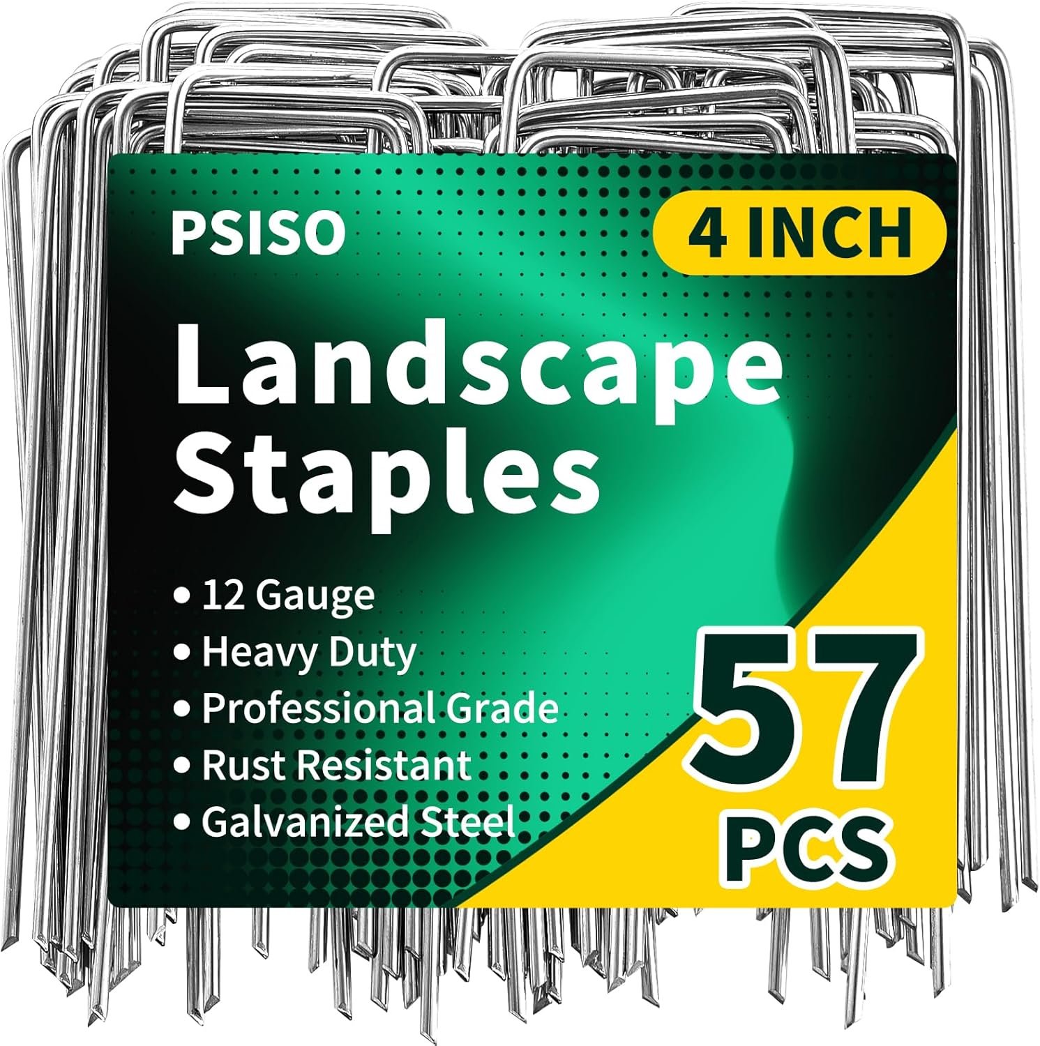 PSISO 57 Pack 4 Inch Galvanized U-Shaped Garden Stakes Landscape Staples, 12 Gauge Heavy Duty Tent Stakes Ground Yard Lawn Pins for Landscaping, Weed Barrier Fabric, Fencing, Outdoor Decor