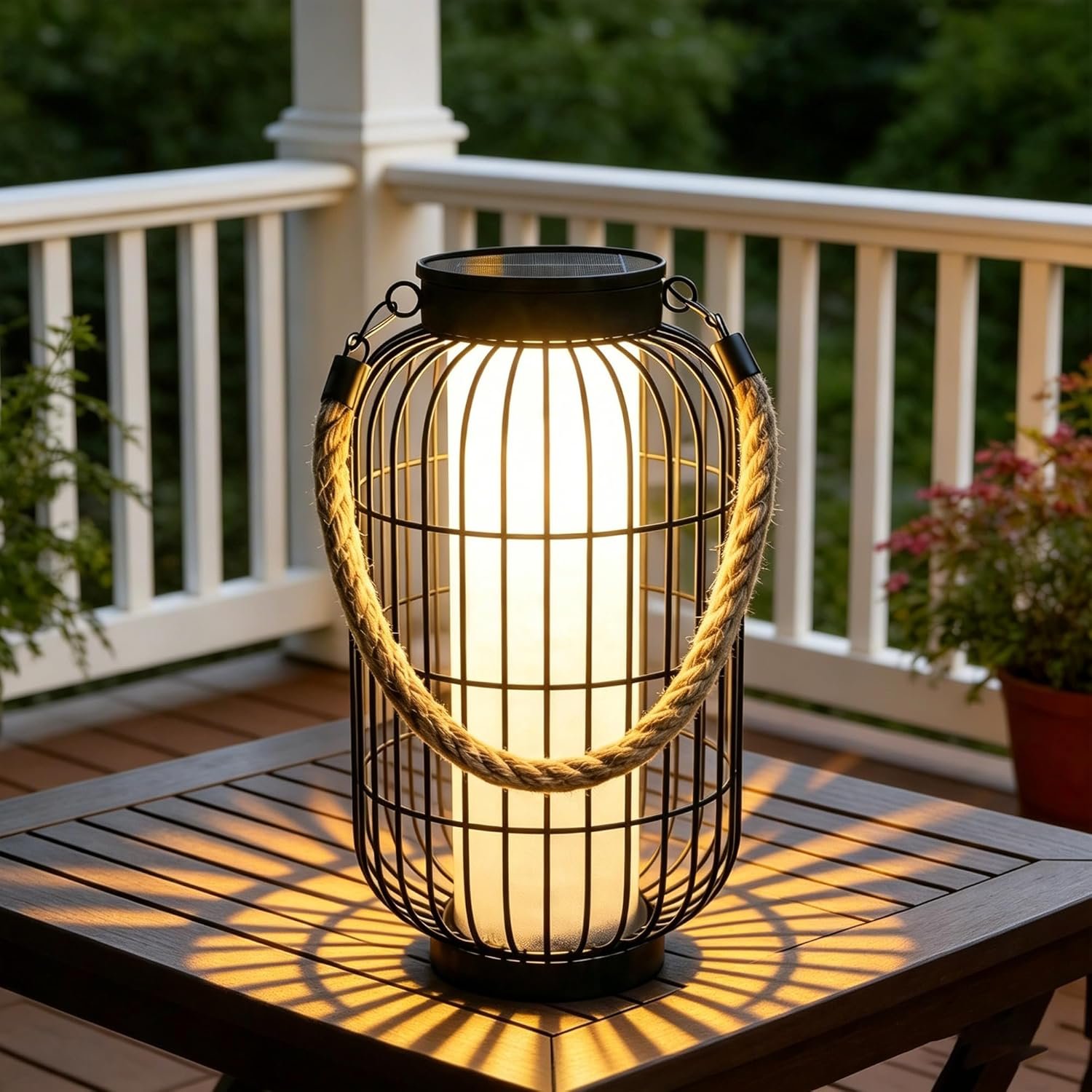 Larger Solar Lanterns Outdoor – Solar Lantern Rustic Dual Charging (USB/Solar) IP44 Waterproof Metal Decorative Hanging/Table Light for Yard Patio Garden Front Porch or Indoor Gifts for Women
