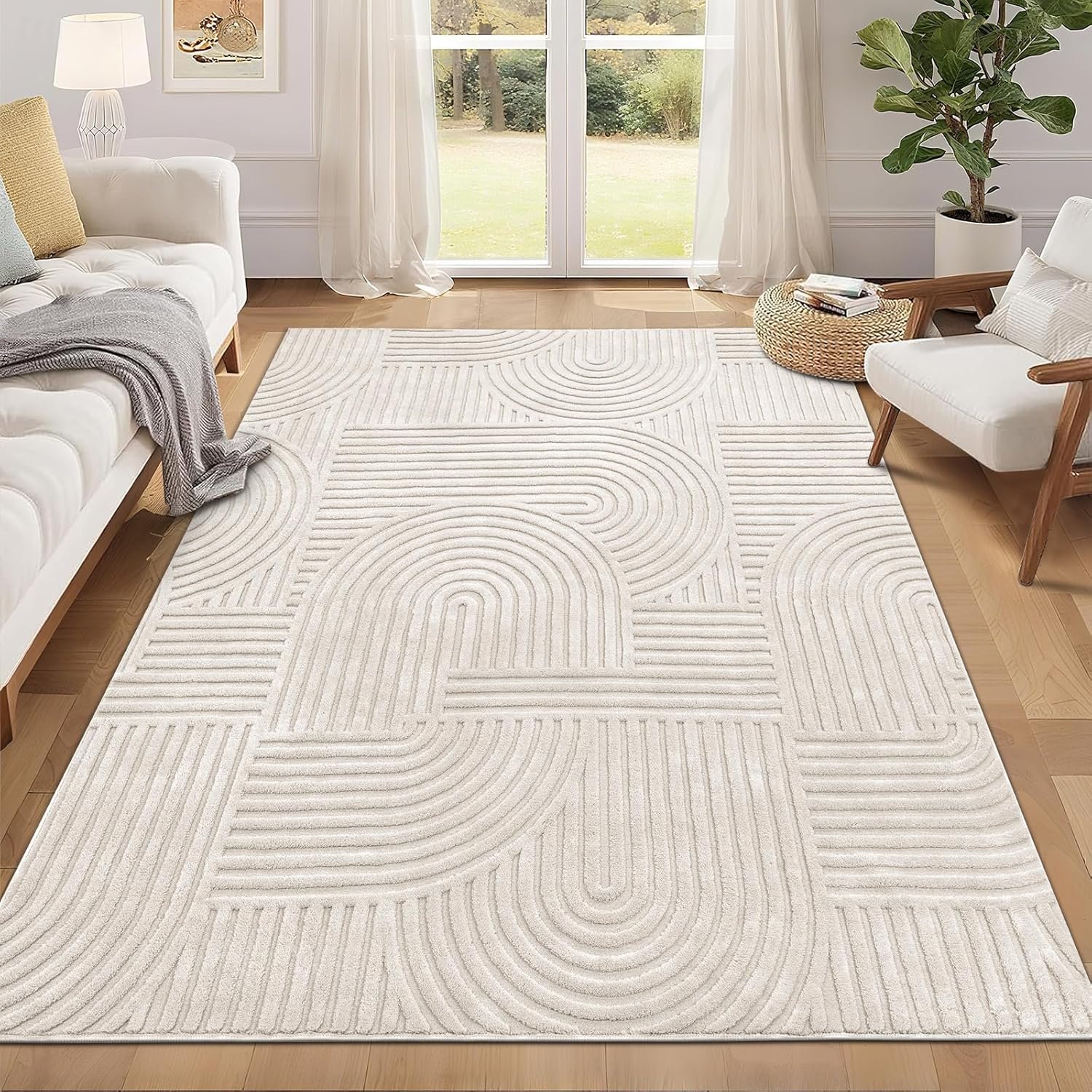 Pauwer 5×7 Washable Area Rugs for Living Room Modern Beige Solid Color Soft Fluffy Rugs for Bedroom Non Slip Boho Accent Indoor Mat Floor Carpet Cover for Kids Room Dining Room Kitchen Office