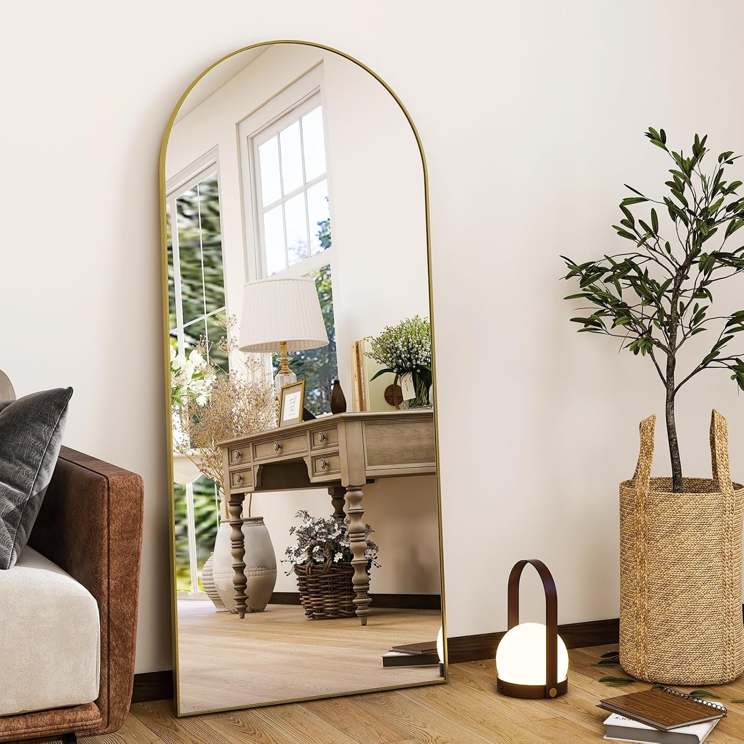 HARRITPURE 56″x21″Full Length Mirror Arch Floor Mirrors with Aluminum Alloy Frame Free-Standing Wall Mounted or Leaning Large Bedroom Dressing Mirror Modern & Contemporary Decor for Home,Gold