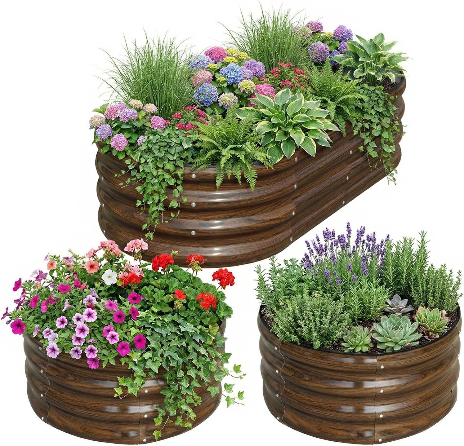 SnugNiture 3-Pack Galvanized Steel Raised Garden Bed Kit – 4x2x1 ft & 2x2x1 ft Metal Planter Boxes for Vegetables, Flowers, Herbs | Easy Assembly, Open Bottom Design