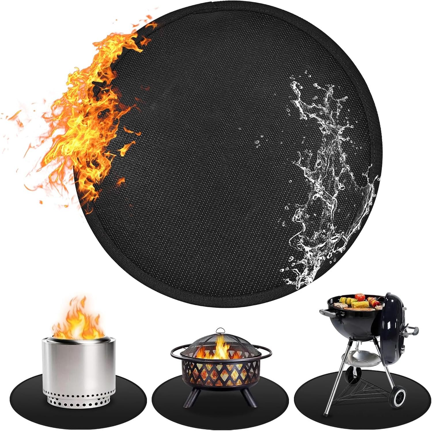 48″ Round Firepit Mat for Solo Stove Bonfire, Fireproof Mats for Under Reusable Oil-Proof Waterproof Grill Mats Repalce BBQ Pad for Deck Patio Grass Fire Pit Accessories for Outside