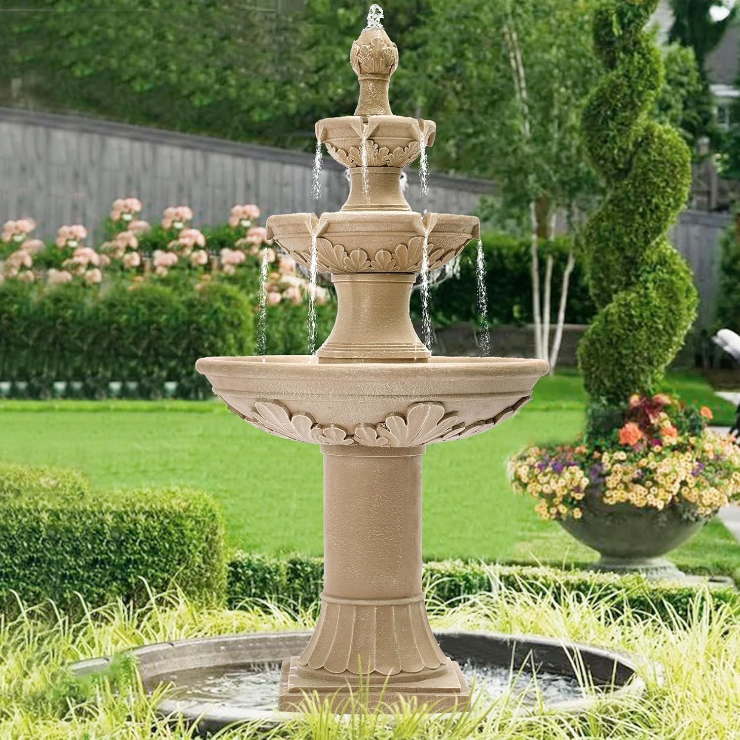 Italian Outdoor Water Fountains Garden Decor – 48.4”H Fountains and Waterfalls Outside, Large Cascading Indoor Floor-Standing Resin Bubbler Fountain Features W/Pump for Patio, Yard and Home