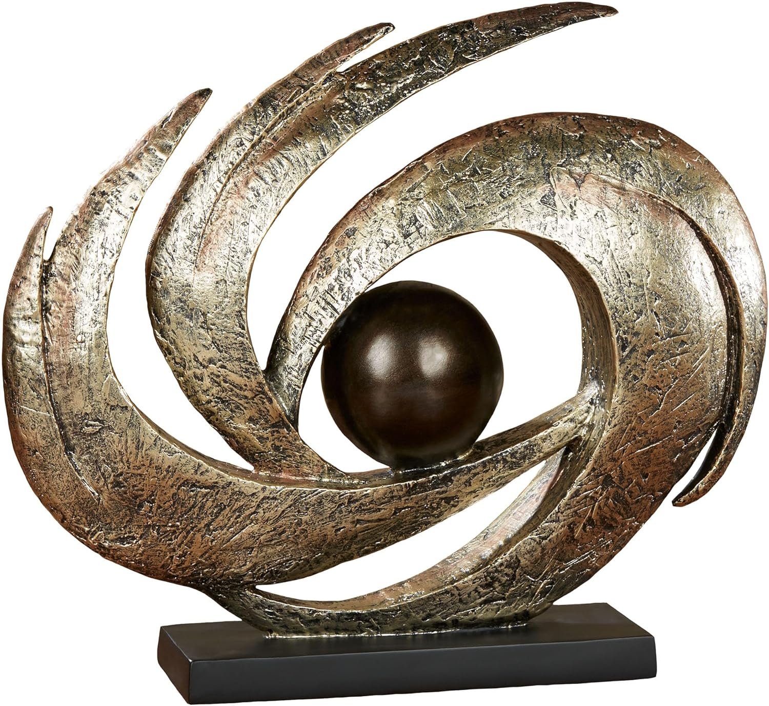 Touch of Class Earths Motion Table Sculpture, Aged Gold | Made of Resin, 12 Inches High, 15 Inches Wide, Swirling Design with Orb Center, Contemporary Modern Abstract Artwork