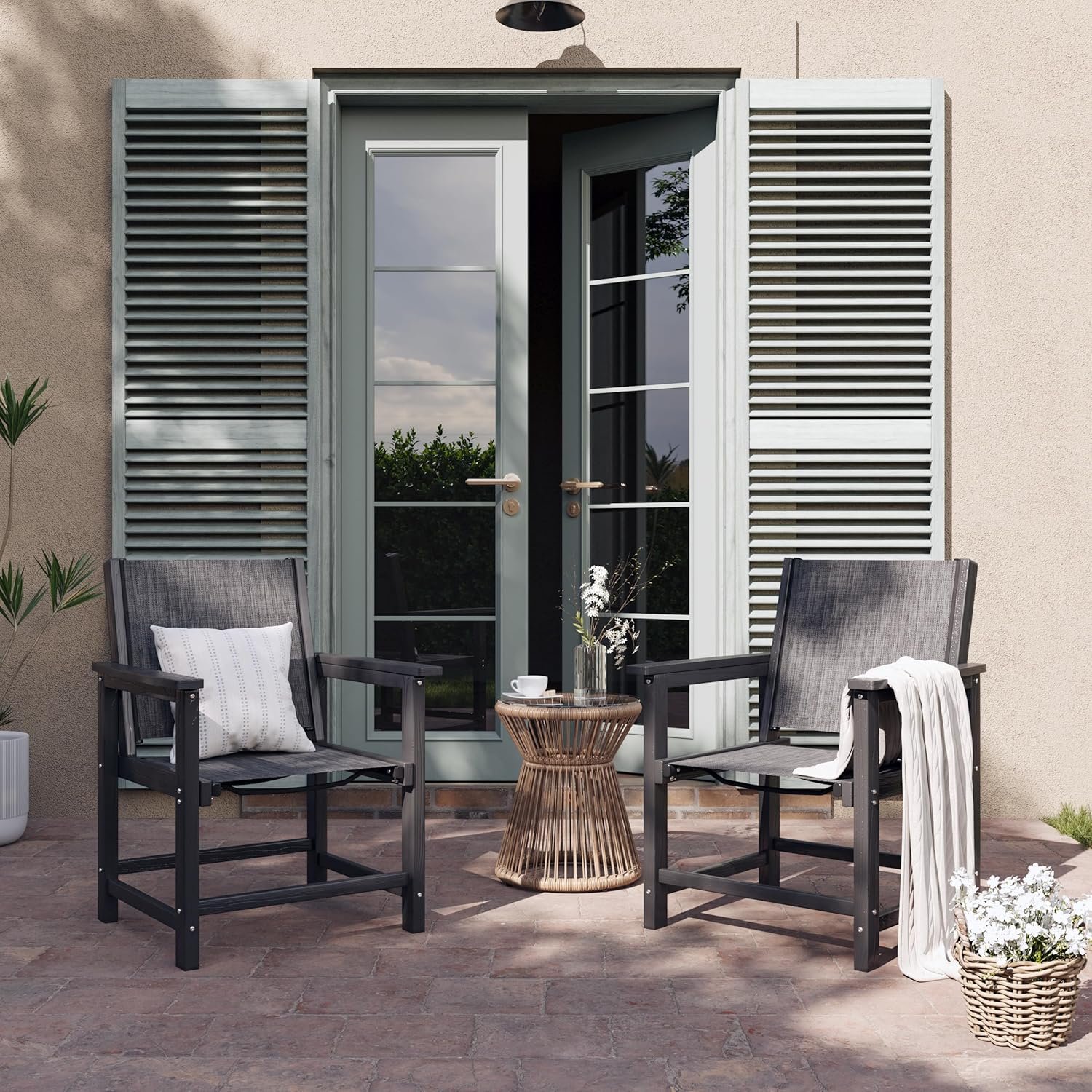 Amopatio Patio Dining Chairs HDPE Plastic Outdoor Chair with Wide Seat All Weather UV Resistant Heavy Duty Resin Patio Chairs for Poolside Garden Porch Backyard Balcony & Deck(1PCS)