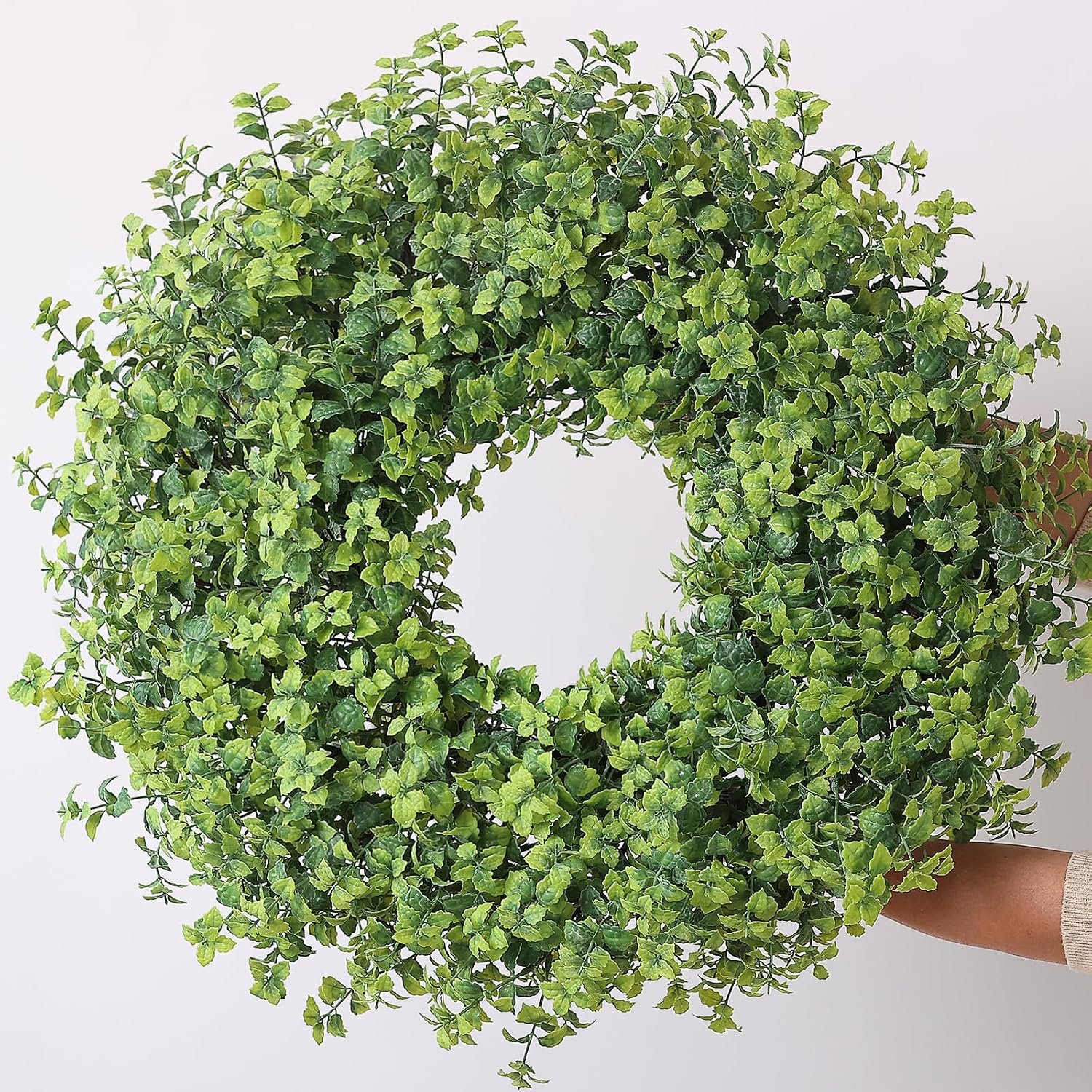 26″ Large Artificial Mint Leaves Wreath for Front Door – Faux Mint Wreath, Realistic Fake Plant Wreath for Window,Porch,Home,Farmhouse,Outdoor Decor – Spring, Summer, All Seasons (Green)