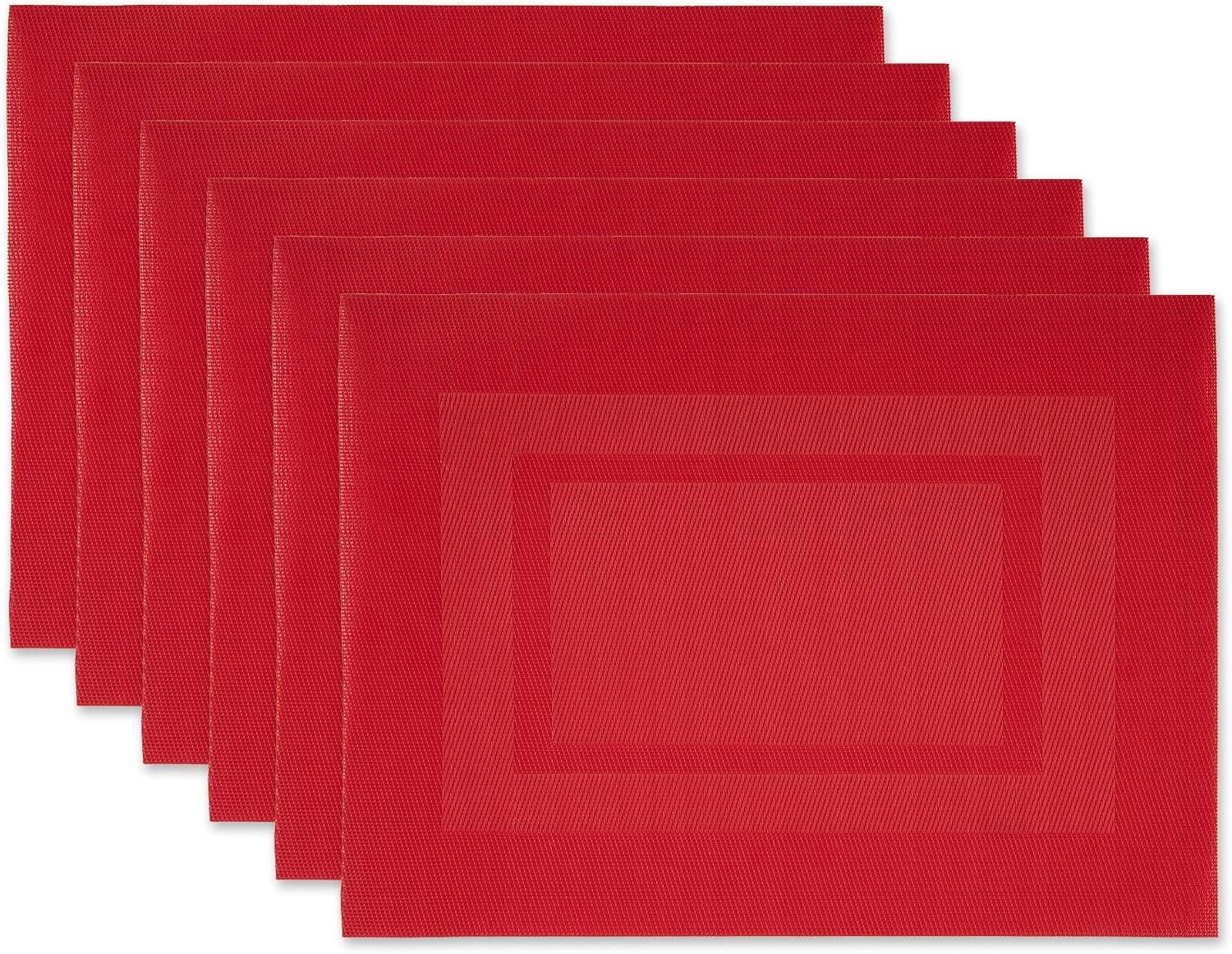 DII PVC Tabletop Collection Woven Indoor/Outdoor, Placemat Set, 13×17.25, Tango Red, 6 Piece