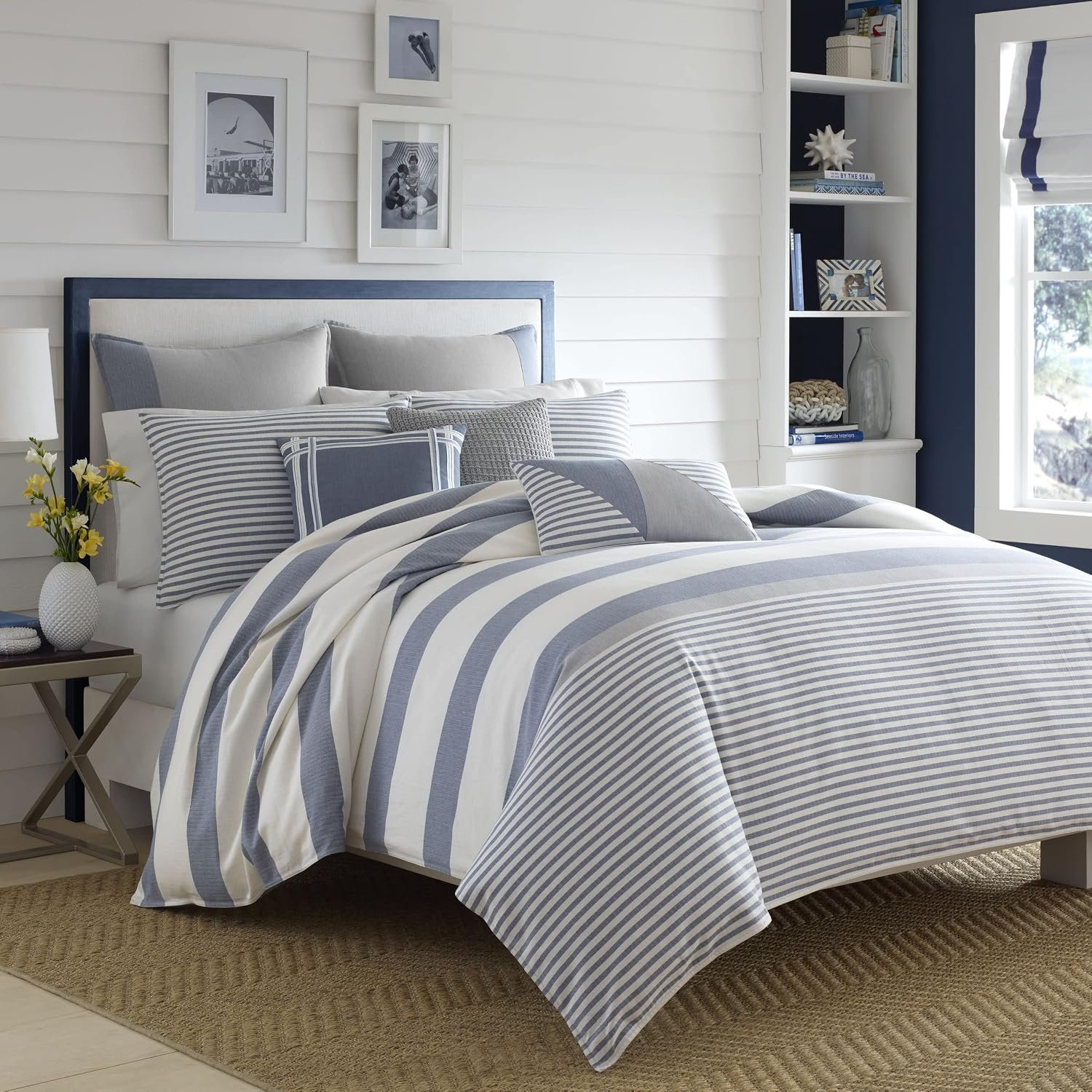 Nautica – King Duvet Cover Set, Cotton Reversible Bedding with Matching Shams, Mediterranean Inspired Home Decor for All Seasons (Fairwater Blue, King)
