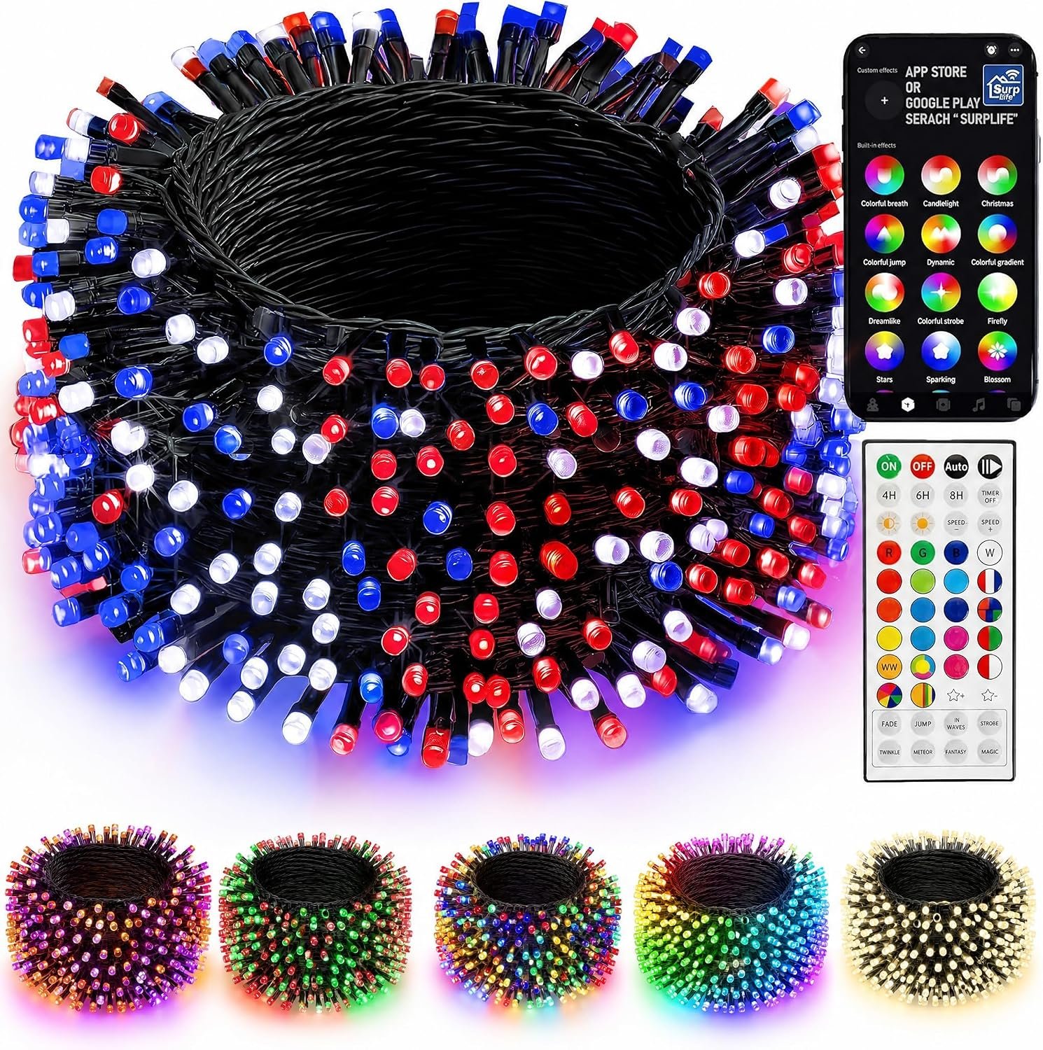 Dazzle Bright Smart Color Changing Christmas Lights, 66FT 200 LED RGB String Lights with Remote & App Controlled, Halloween 4th of July Decoration for Indoor Outdoor Holiday Xmas Tree Party Decor