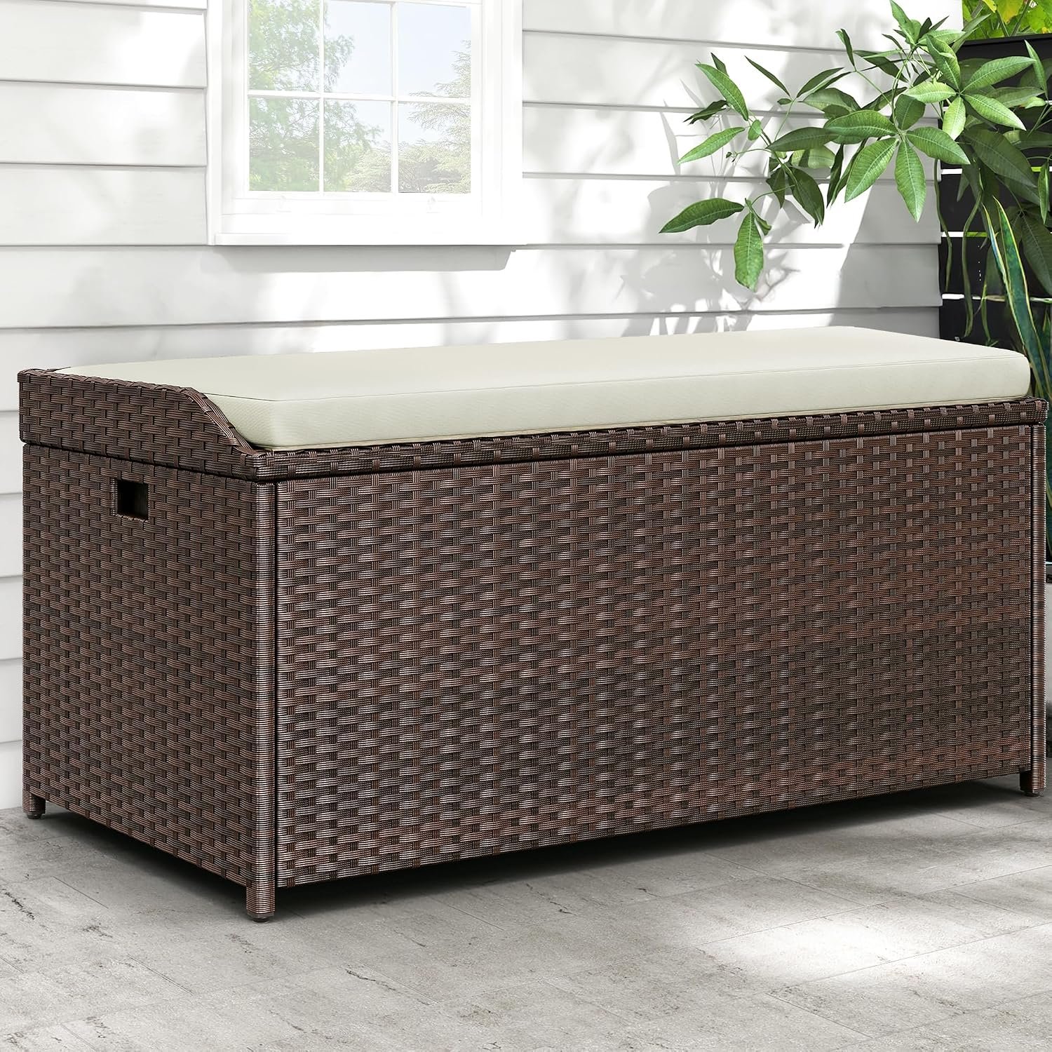 YITAHOME Outdoor Storage Bench, 70 Gallon PE Rattan Patio Storage Bench w/Handles and Soft Cushion,Outdoor Storage Box for Patio, Yard, Lawn, Garden
