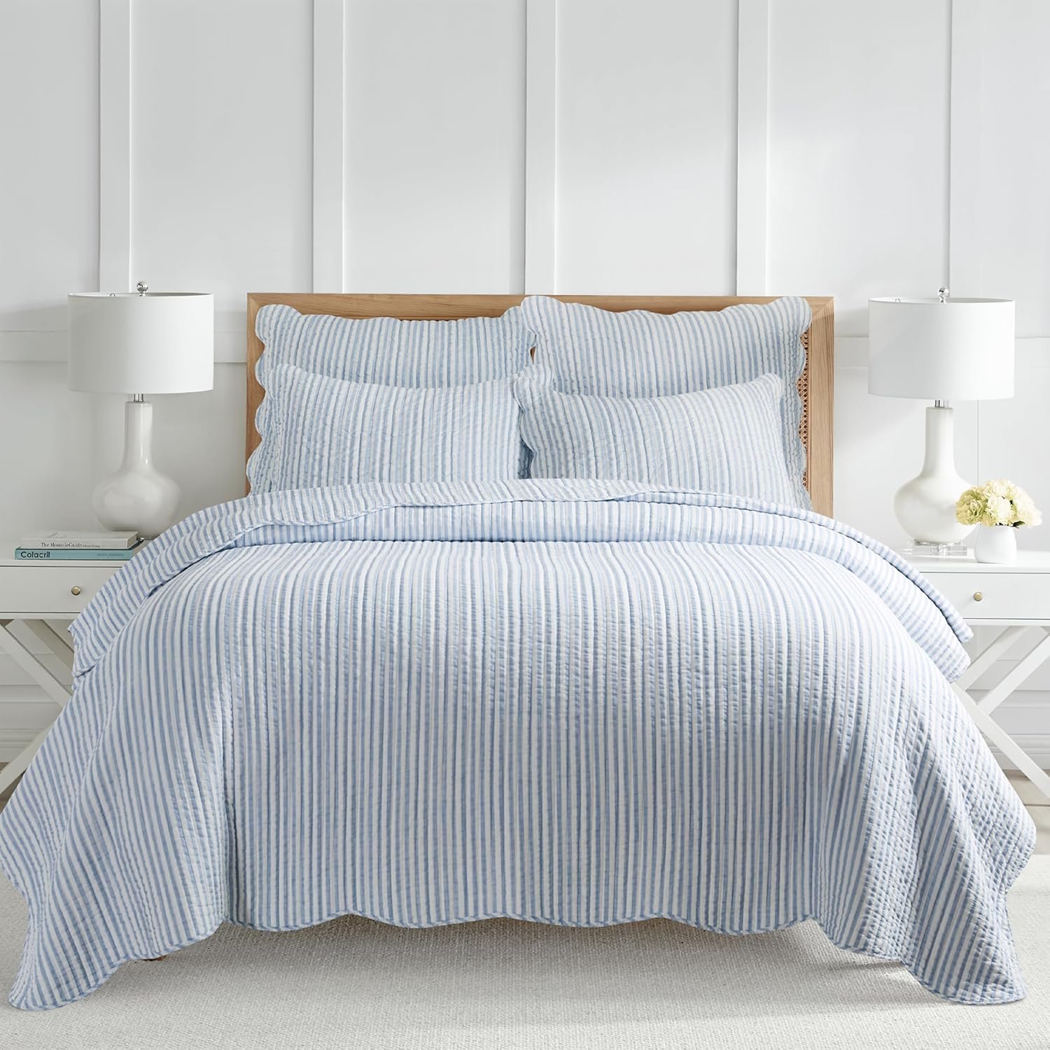 Levtex Home – Martha Stripe Quilt Set – Full/Queen Quilt and Two Standard Shams – Stripe – Blue White – Quilt (88x92in.) and Shams (20x26in.) – Reversible – Cotton