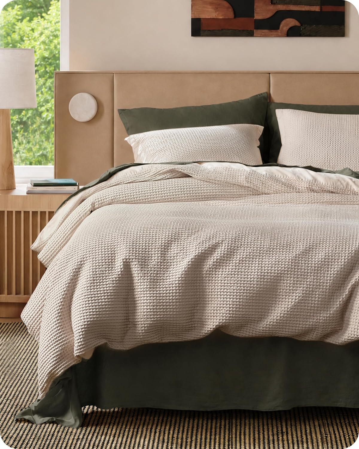 Bedsure Cotton Duvet Cover Queen – 100% Cotton Waffle Weave Linen Color Duvet Cover Queen Size, PureWoven Breathable Bedding Set for All Season, 3 Pieces, 90″x90″