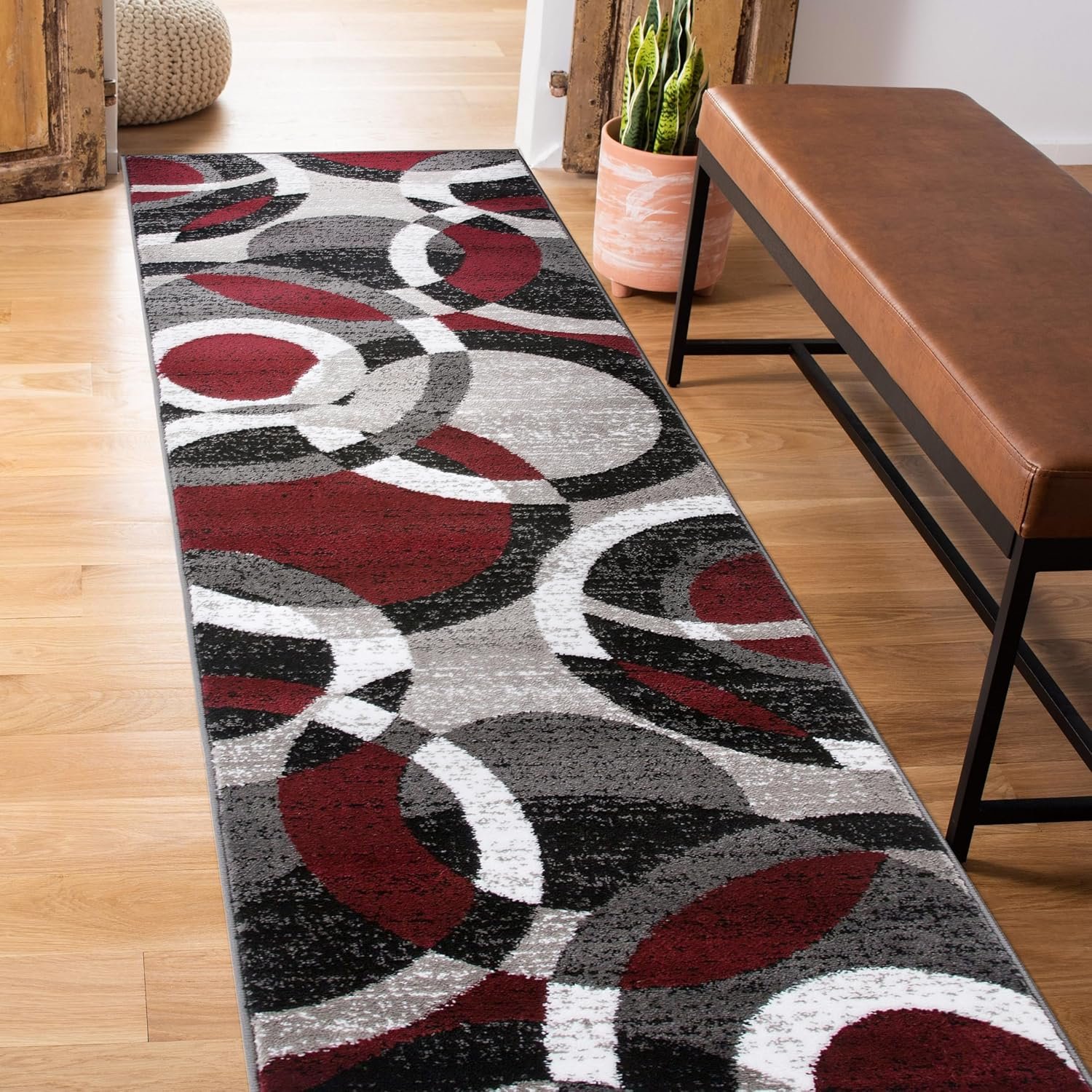 Rugshop Contemporary Abstract Circles Perfect for high Traffic Areas of Your Living Room,Bedroom,Home Office,Kitchen Runner Rug 2′ x 10′ Red