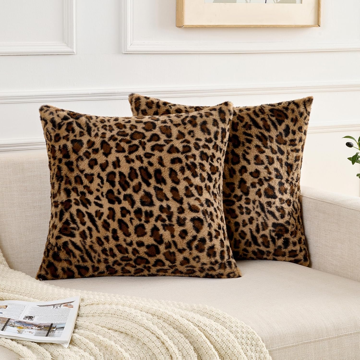 GALMAXS7 Cheetah Pillow Covers 18×18 Faux Fur Throw Pillow Covers Set of 2 Leopard Couch Pillow Covers Fluffy Soft Decorative for Home Living Room Bedroom