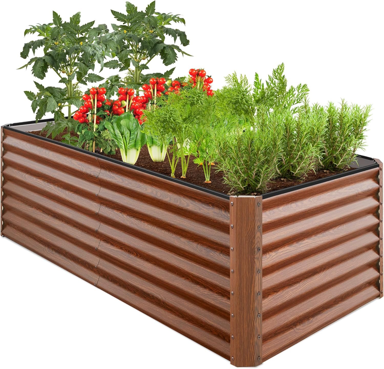 Best Choice Products 6x3x2ft Outdoor Metal Raised Garden Bed, Deep Root Box Planter for Vegetables, Flowers, Herbs, 269 Gallon Capacity, 100% Non Toxic Materials – Wood Grain