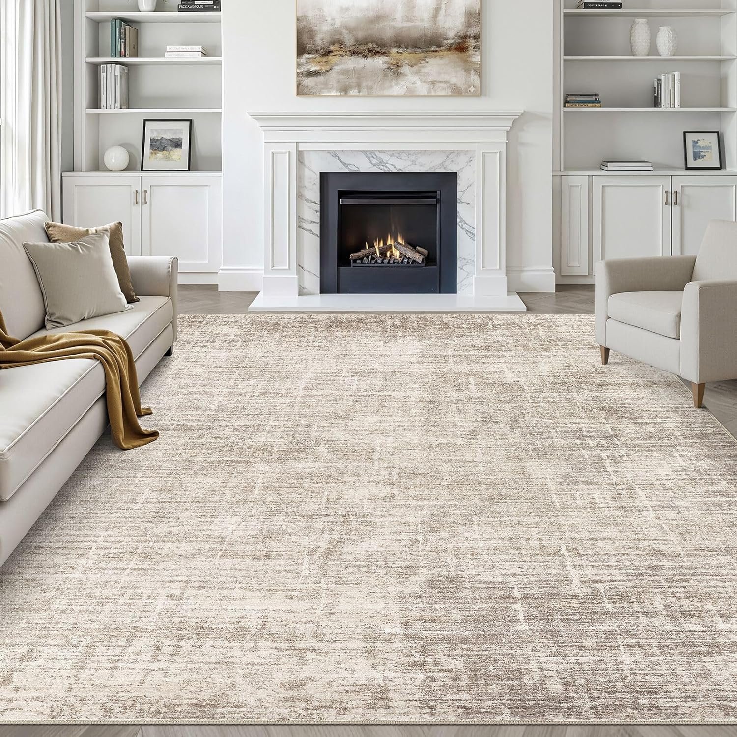 8×10 Area Rugs Living Room: Washable Large Neutral Brown Rug Abstract Soft Modern Stain Resistant Indoor Floor Non-Slip Carpet for Bedroom Nursery Kids Office Playroom Dining Room Under Table Home
