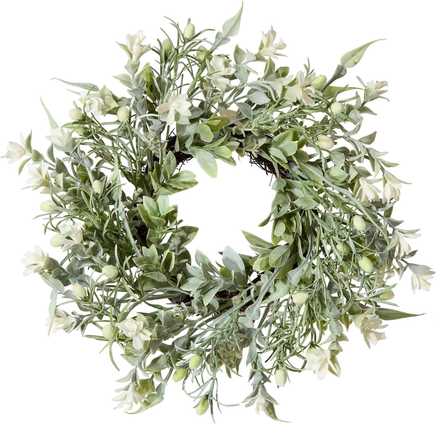 National Tree Company 14 Inch Artificial Table Wreath with Leafy Stems and Petite Flowers, Realistic Floral Decoration for Front Door or Indoor Décor