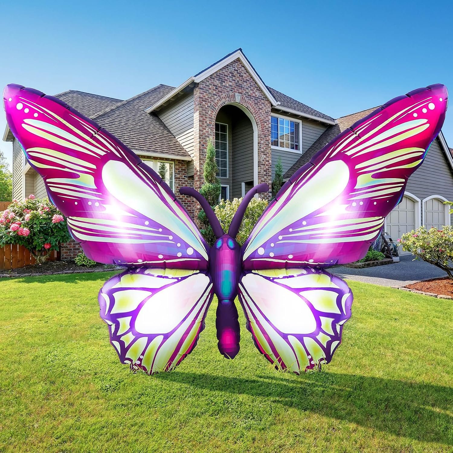 Leyndo 6 ft Giant Butterfly Inflatable Outdoor Decoration Blow up Large Summer Butterfly Inflatable Decor with Built-in LED Light for Lawn Garden Patio Holiday Party Indoor Outside