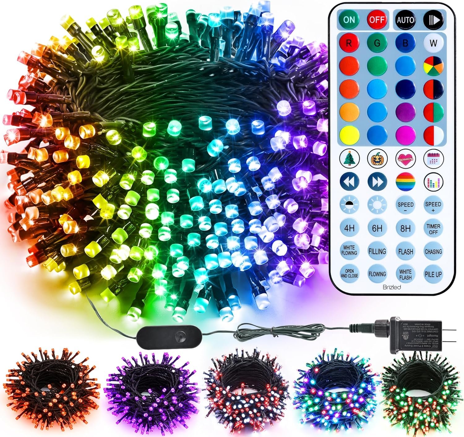 Brizled Color Changing Christmas Lights, 66ft 200 LED RGB String Lights with Music Sync, 120+ Modes Dimmable Remote Outdoor Mini Tree Light Indoor Plugin with Timer for Xmas Halloween