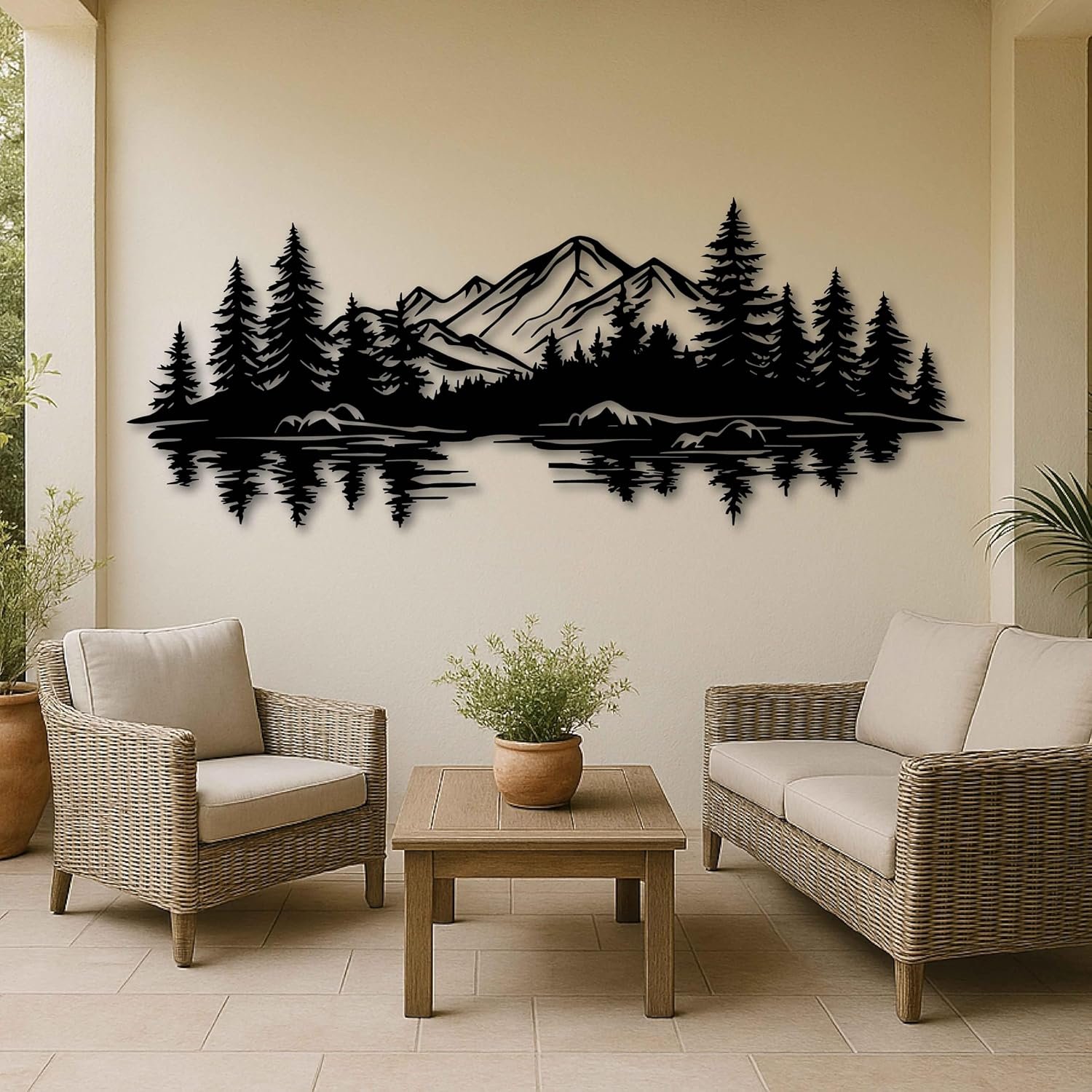 KAWA METALWORKS Mountain and Lake Metal Wall Art Decor, Forest Landscape Wall Decor for Living Room or Bedroom, Cabin Wall Hanging, Farmhouse Wall Decor, Housewarming Gift