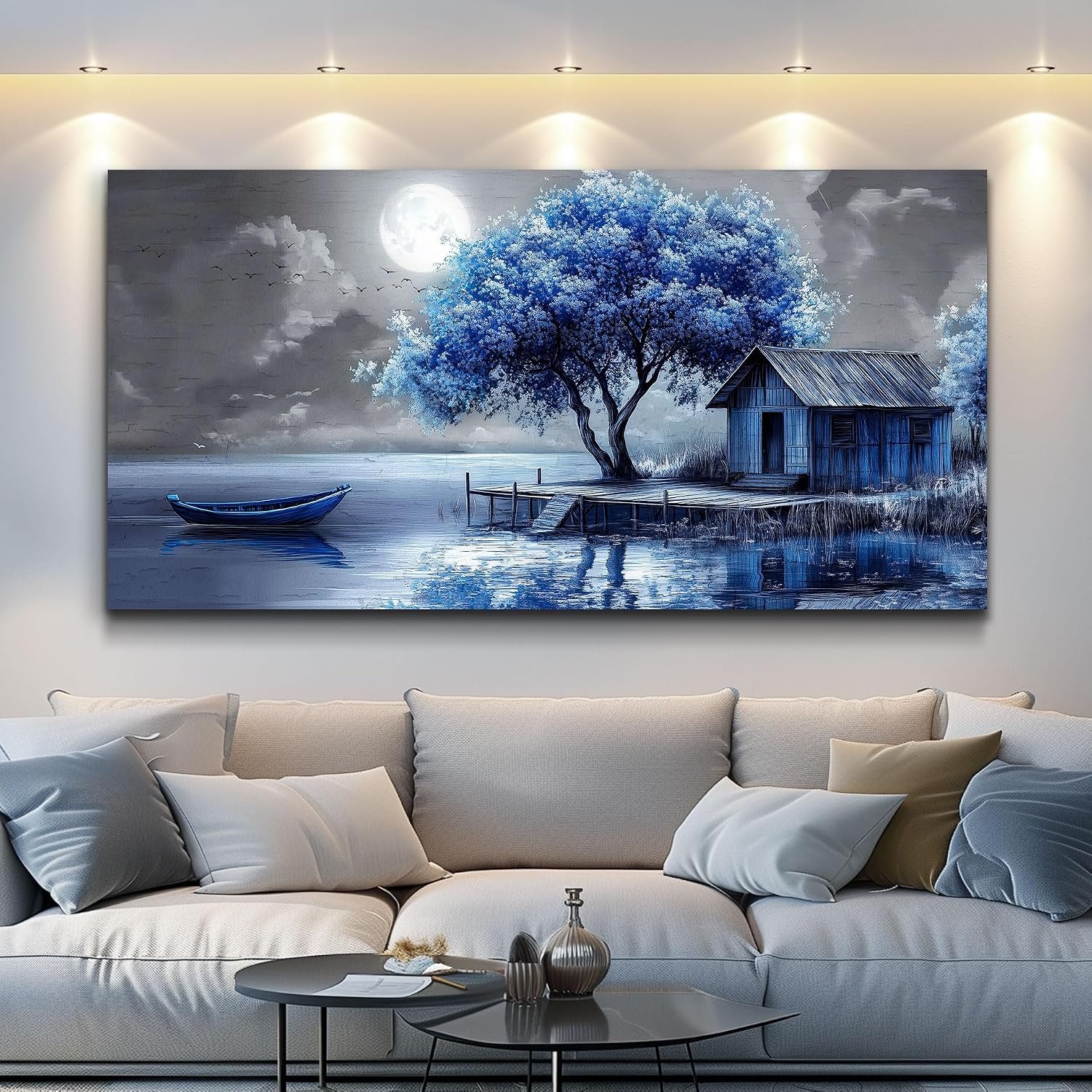 QIYILEXWART Canvas Wall Art For Living Room Wall Decor For Bedroom Office Wall Decoration Blue Tree Landscape Painting Abstract Pictures Artwork Room Aesthetic Home Decor 20×40 In