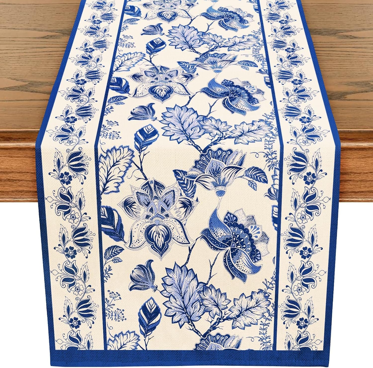 WRAPAHOLIC Blue Floral Table Runner – 13 x 72 Inch – Seasonal Spring Summer Farmhouse Indoor Kitchen Anniversary Wedding Dining Table Decorations for Home Party