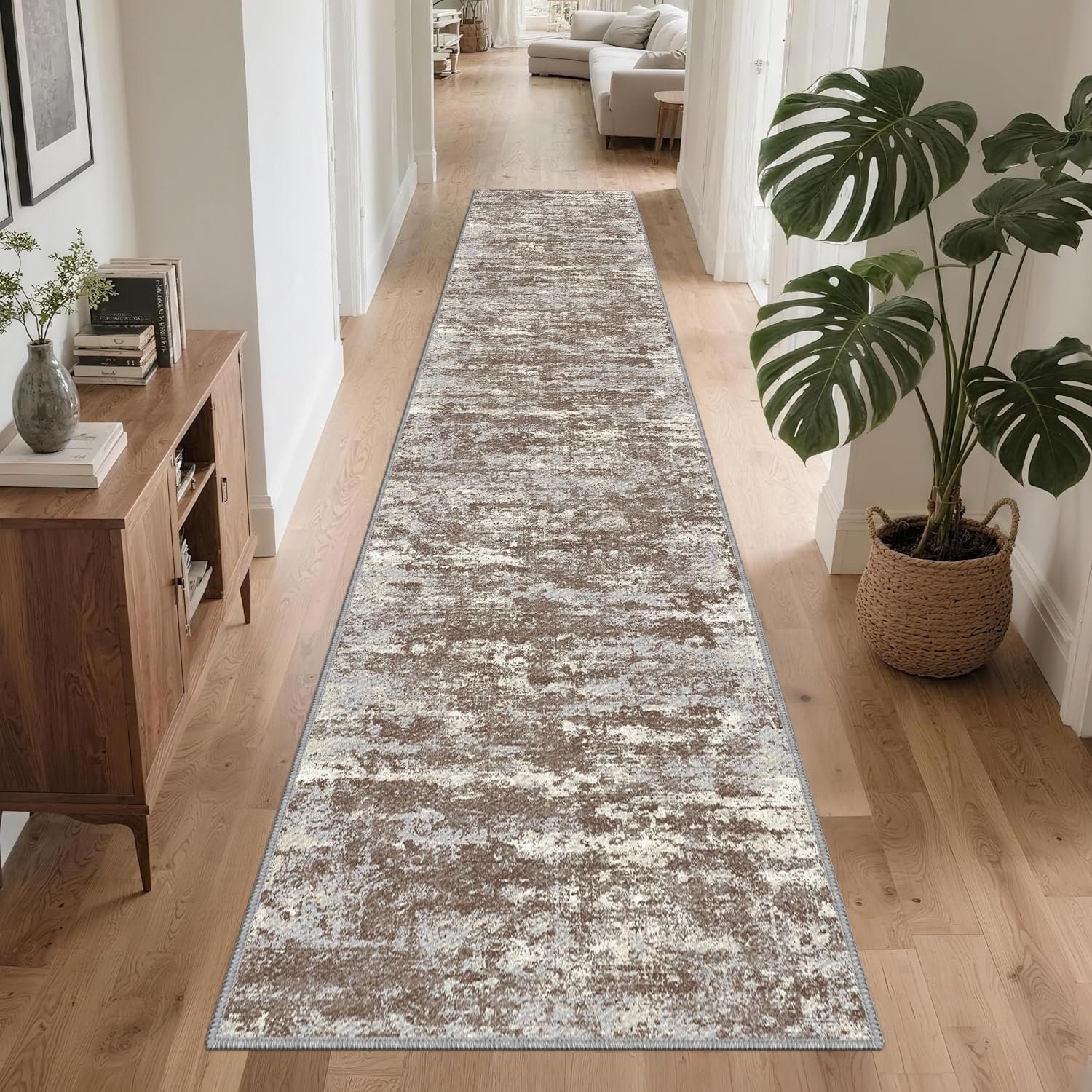 Runners for Hallways Ultra Non-Slip 2×10 Long Runner Rugs Washable Abstract Tear and Stain Resistance No Pile Lightweight Modern Rug Runners for Entryway, Kitchen, Walkway, Entrance, Brown