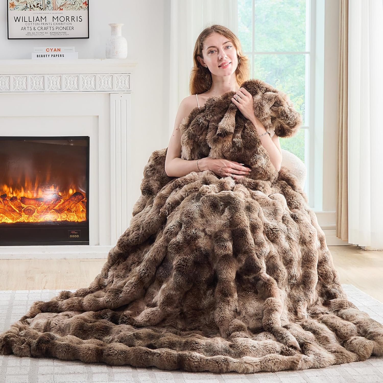 Lotus Karen Faux Fur Throw Blanket Tie-Dye Dark Coffee-Big Bubble Rabbit Fluff Blanket for Couch,Small Fluffy Fuzzy Cozy Blanket,Thick Furry Plush Shaggy Blankets,50×60 Inches